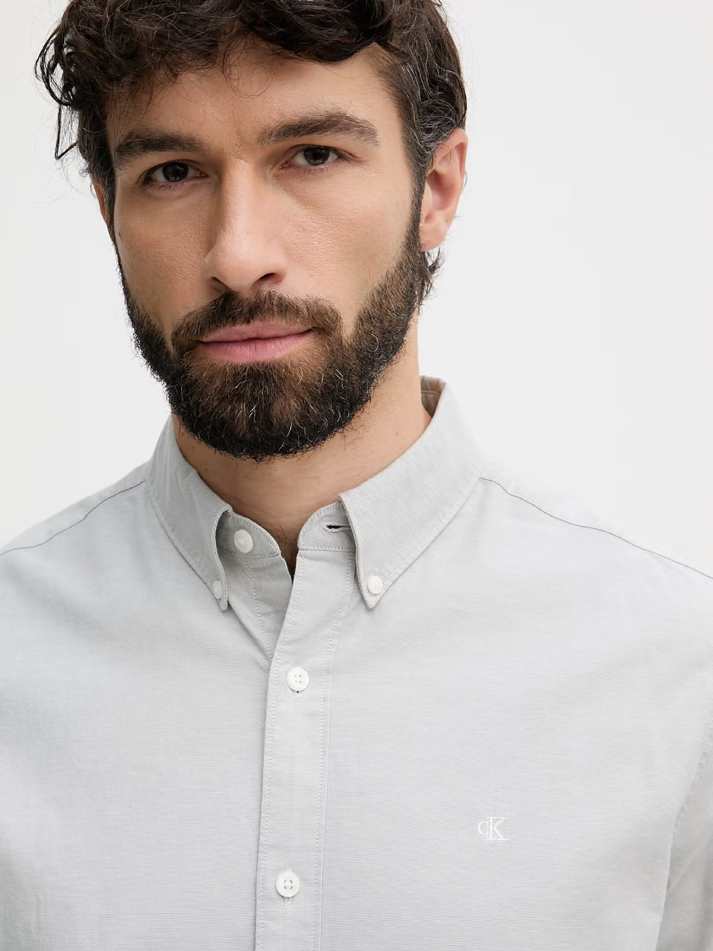 detail Calvin Klein pánska šedozelená košeľa