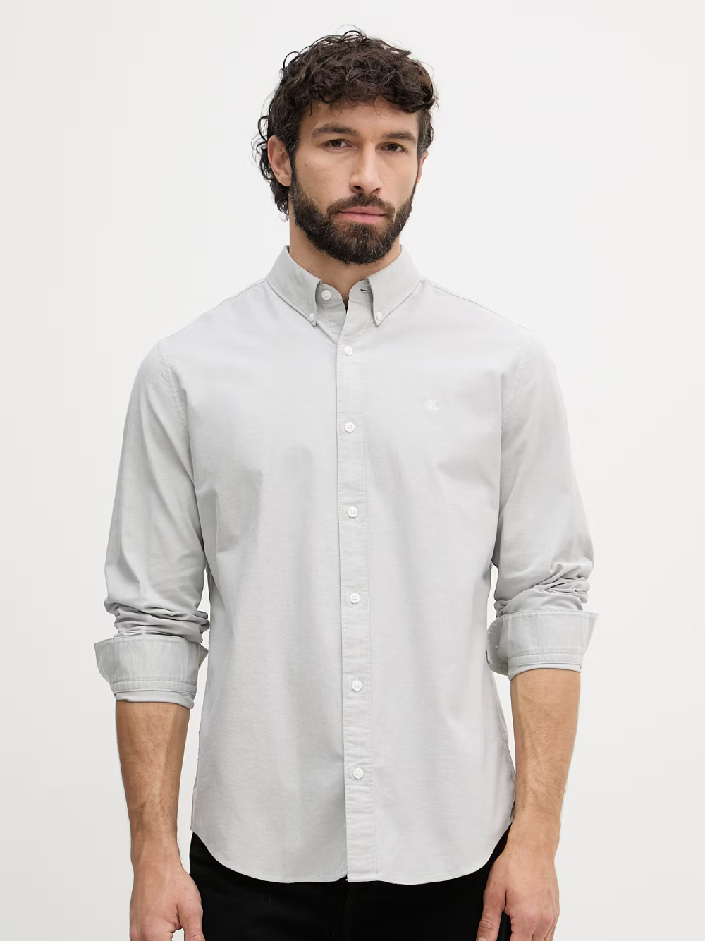 detail Calvin Klein pánska šedozelená košeľa