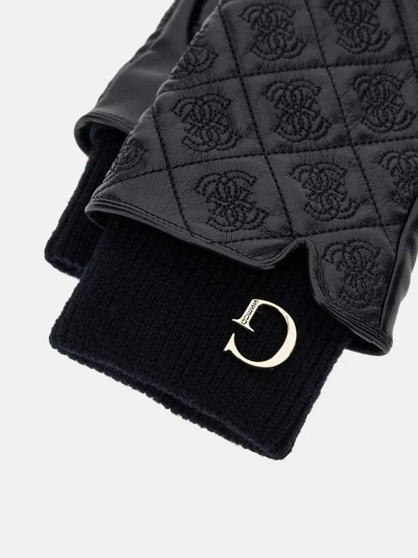 detail Guess dámske čierne koženkové rukavice