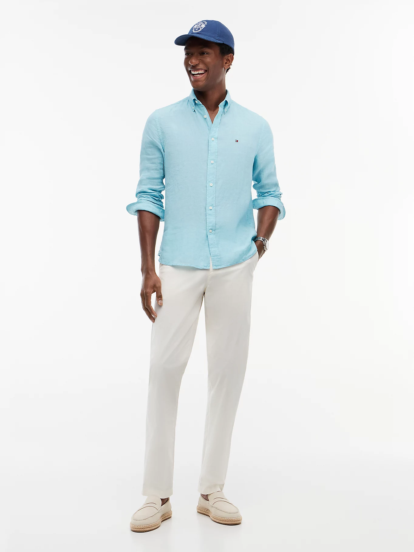 detail Tommy Hilfiger pánska svetlo modrá košeľa