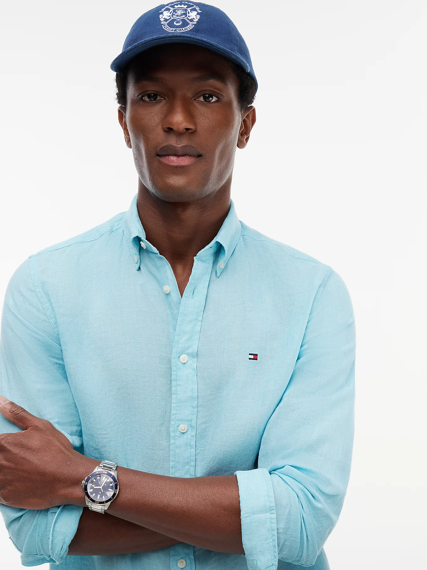 detail Tommy Hilfiger pánska svetlo modrá košeľa
