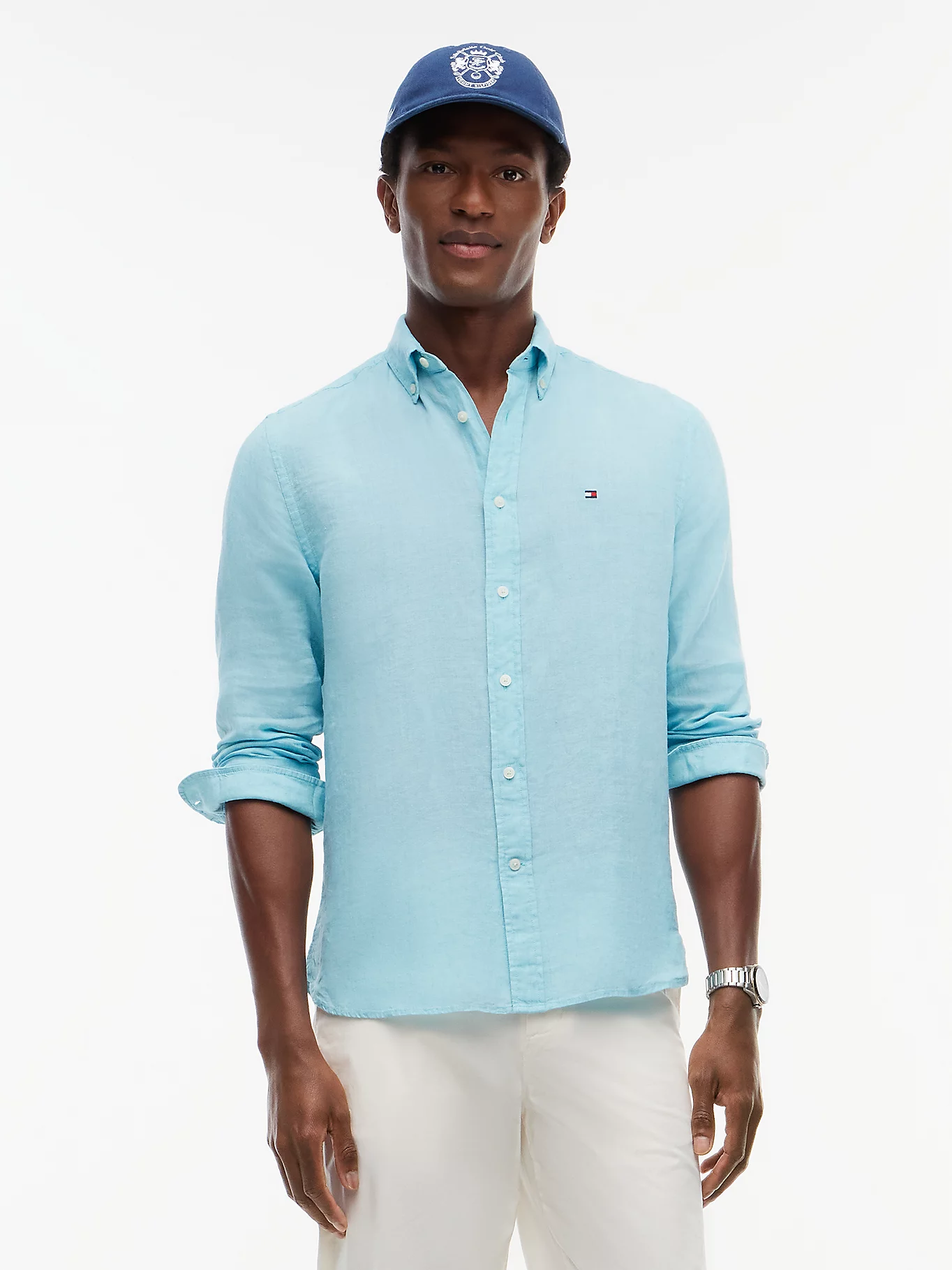 detail Tommy Hilfiger pánska svetlo modrá košeľa