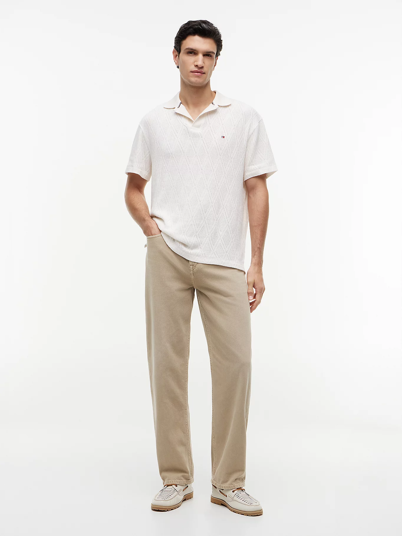detail Tommy Hilfiger pánske krémové polo tričko