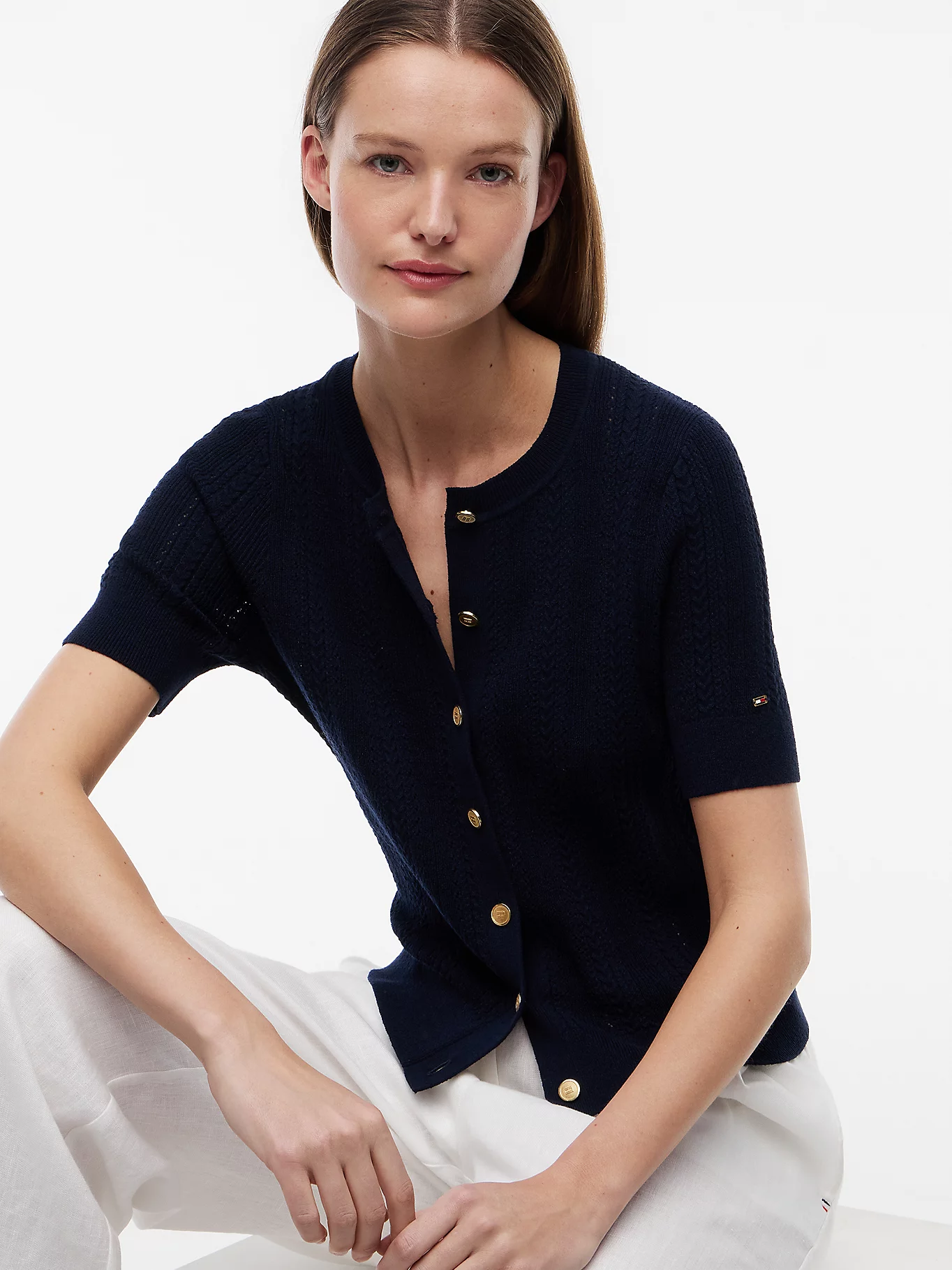 detail Tommy Hilfiger dámsky tmavomodrý svetrík