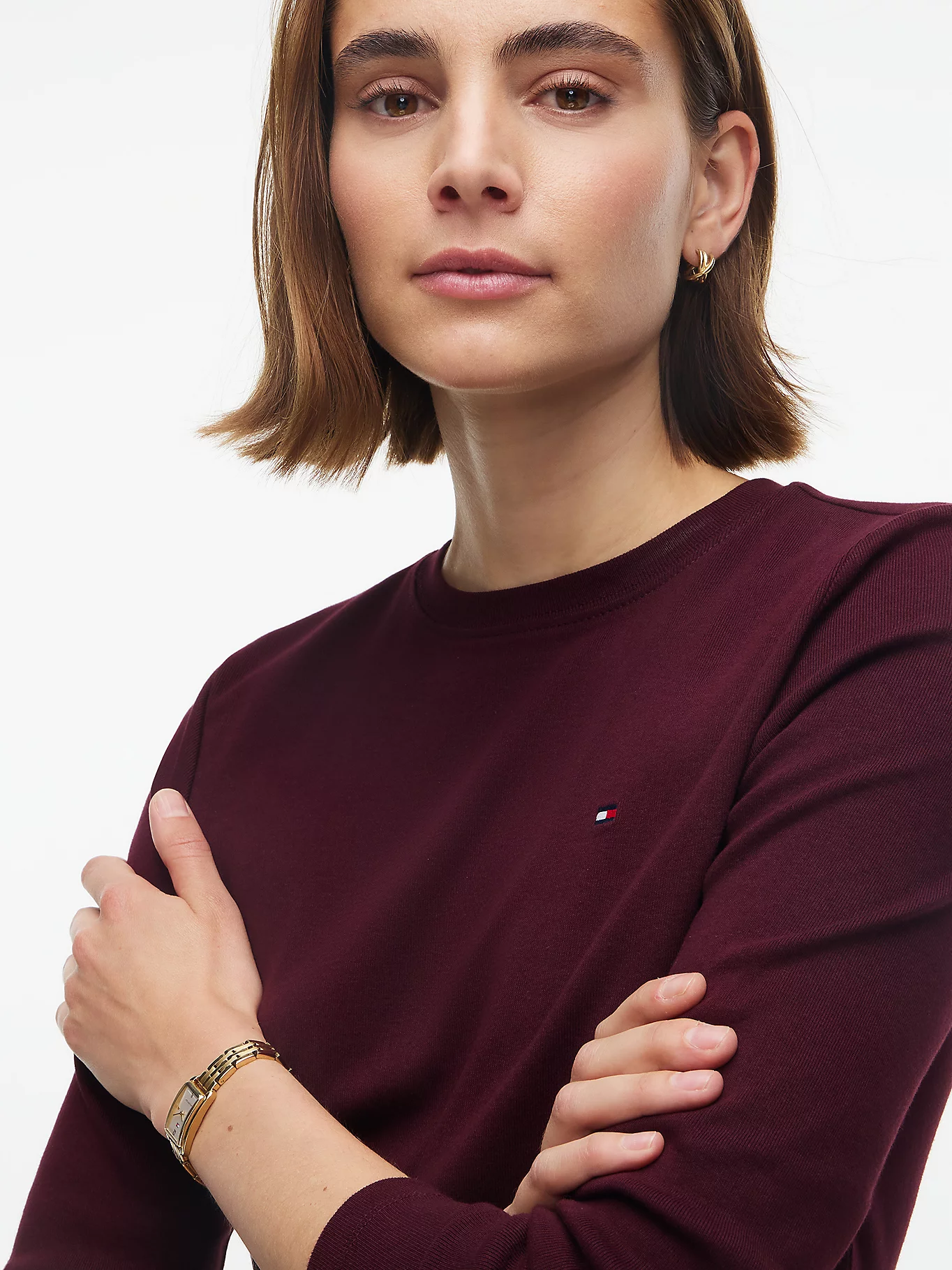 detail Tommy Hilfiger dámske tmavo vínové tričko