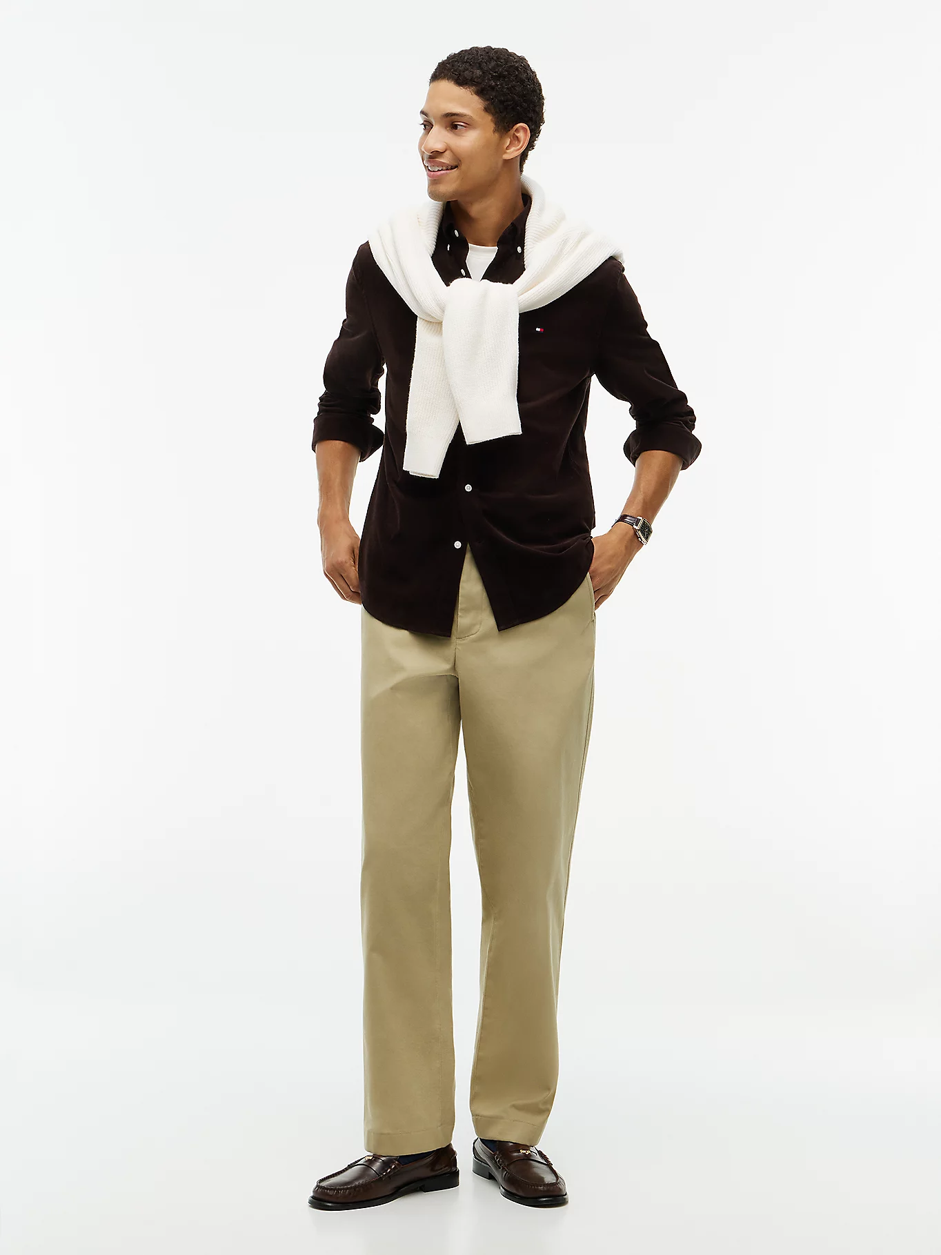detail Tommy Hilfiger pánska tmavo hnedá košeľa