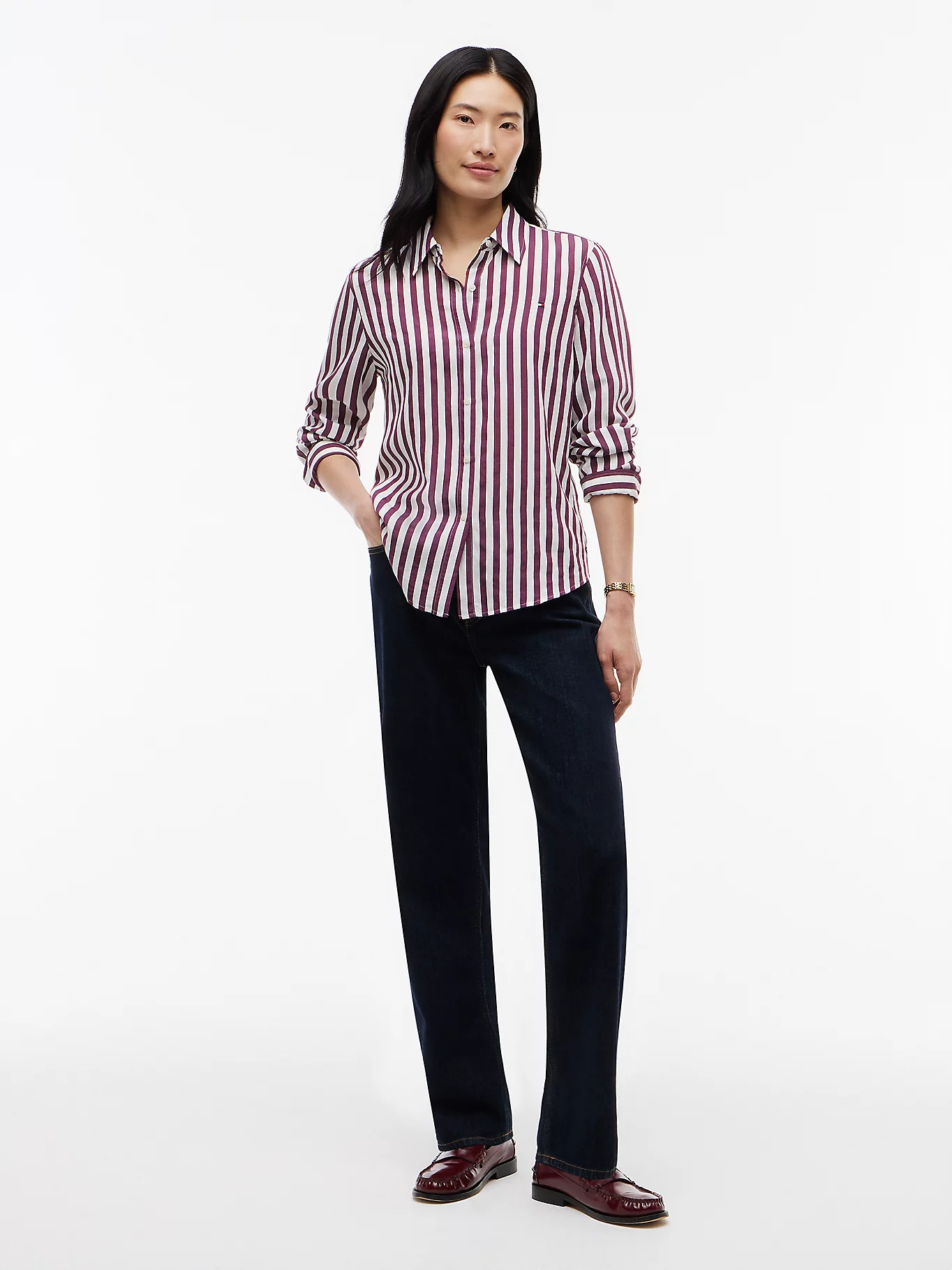 detail Tommy Hilfiger dámska pruhovaná košeľa