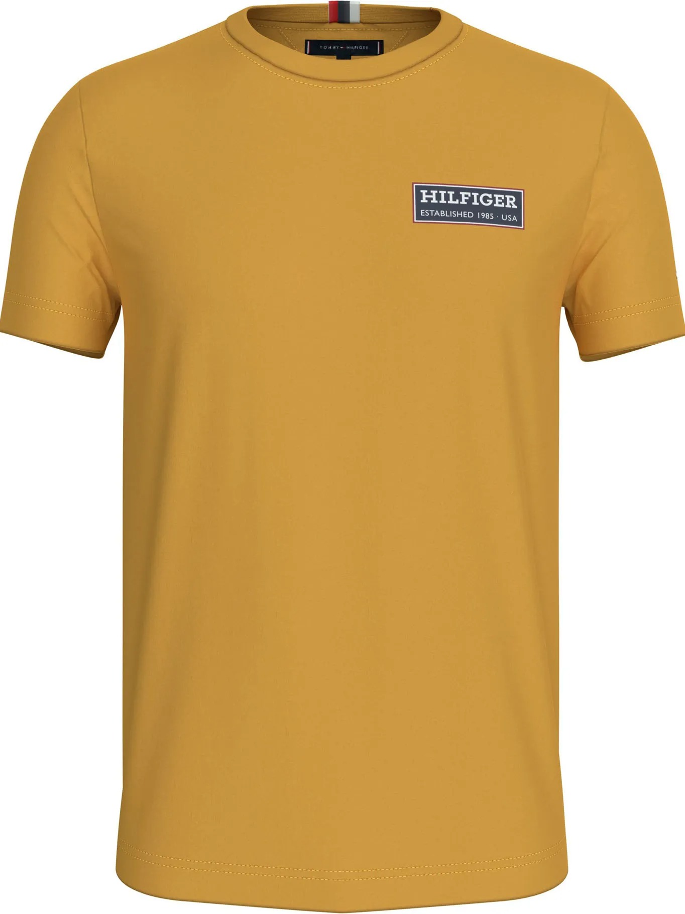 detail Tommy Hilfiger pánske horčicové tričko
