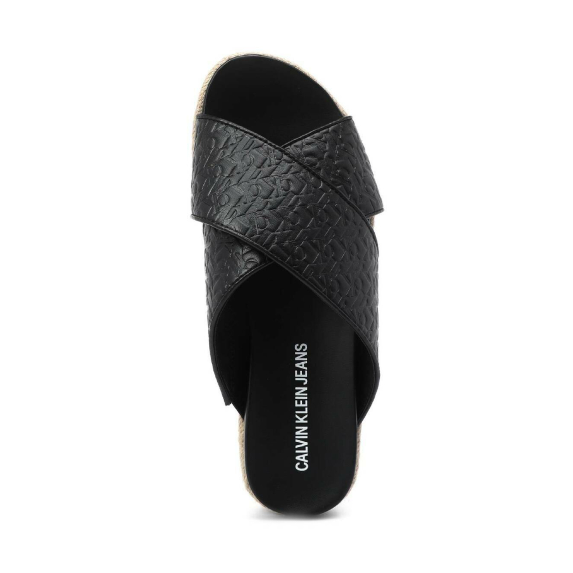 detail Calvin Klein dámske čierne šľapky