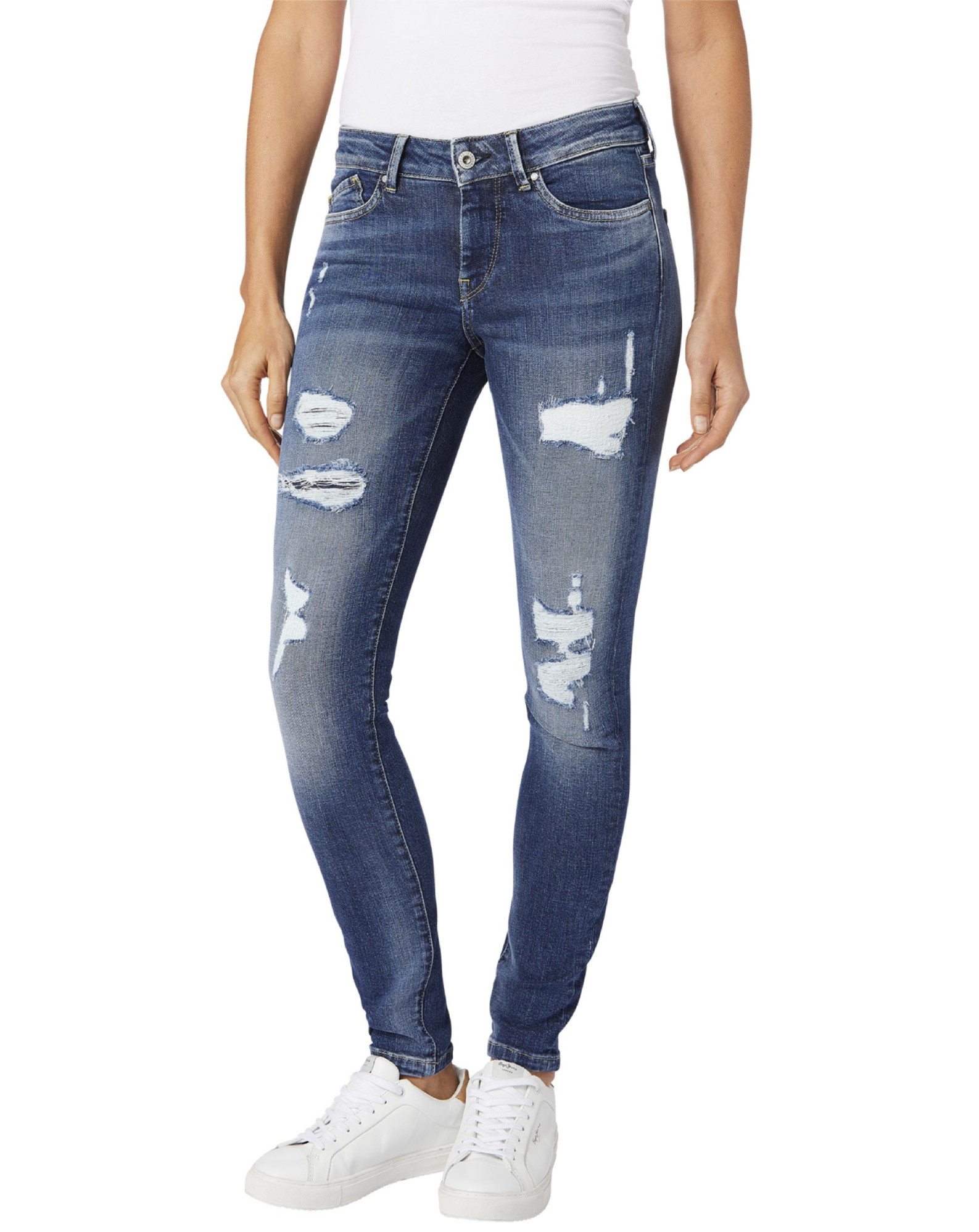 detail Pepe Jeans dámske modré džínsy Pixie