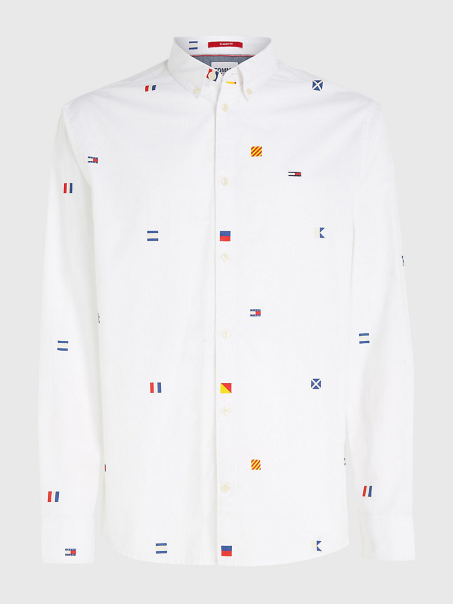 detail Tommy Jeans pánska tmavo modrá košeľa FLAG CRITTER