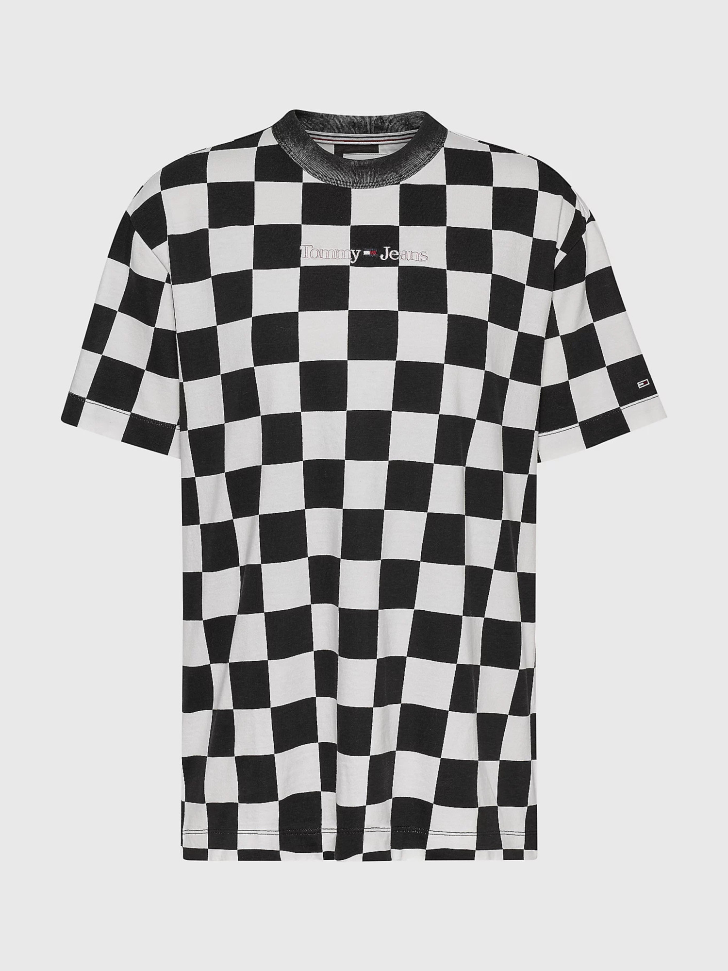 detail Tommy Jeans dámske čierno-biele tričko CHECKER