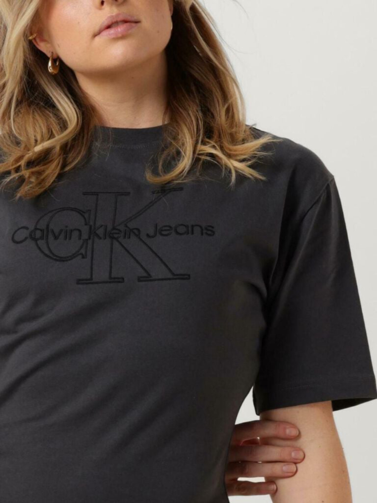 detail Calvin Klein dámske tmavo šedé šaty