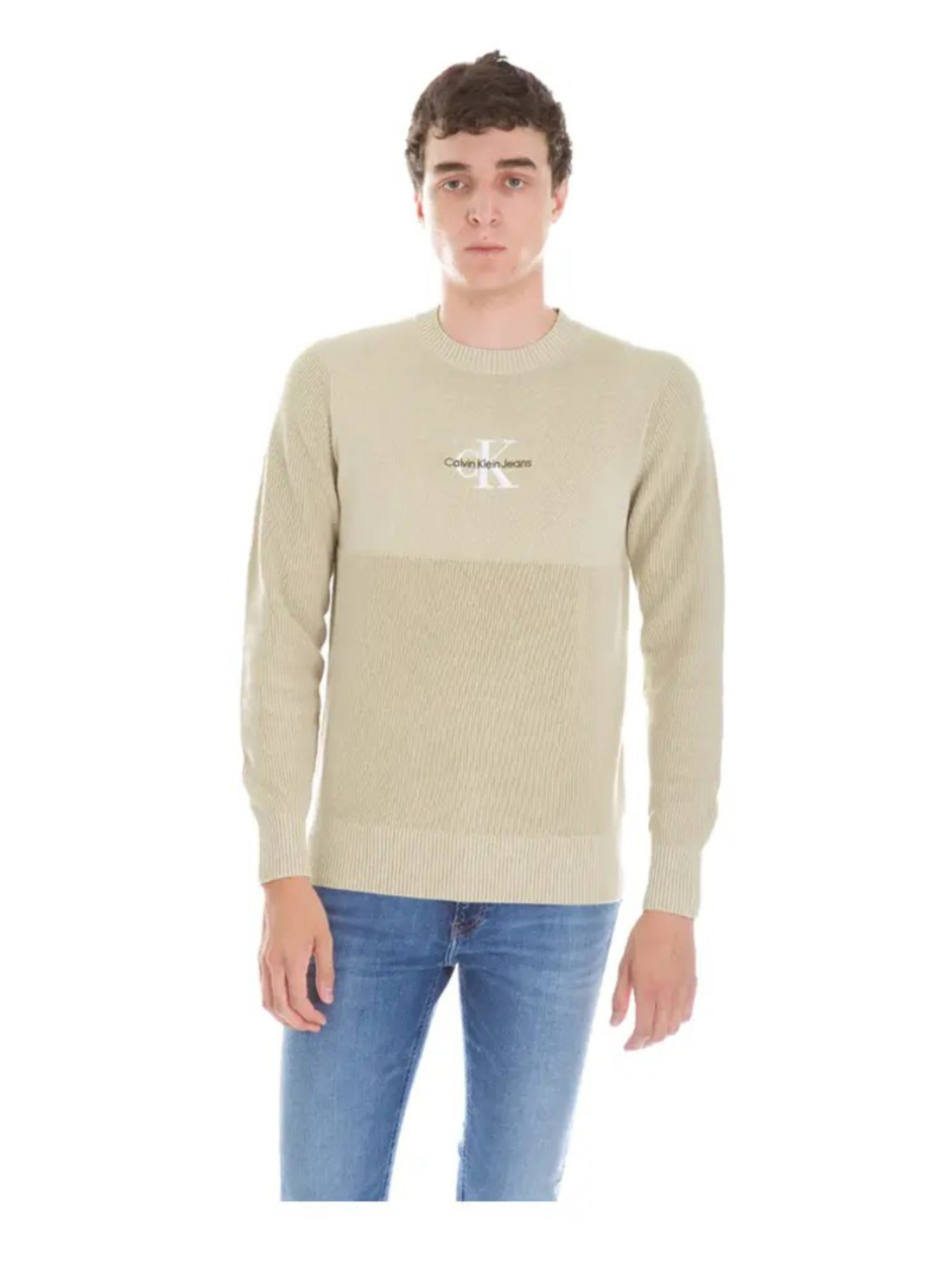 detail Calvin Klein pánsky svetlo zelený sveter
