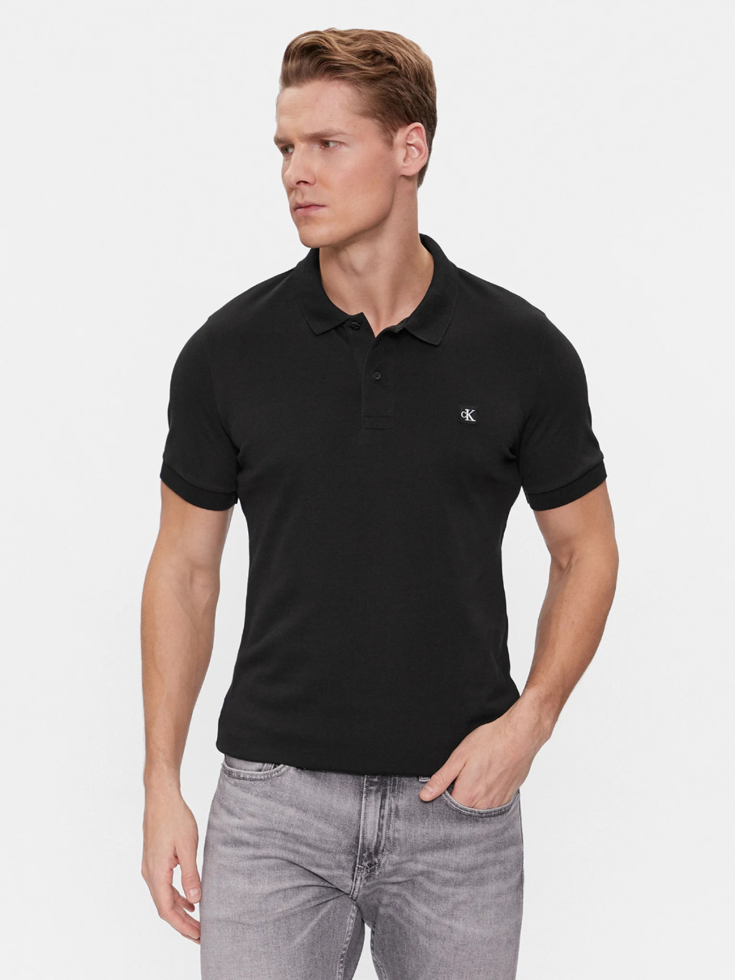 detail Calvin Klein pánske čierne polo tričko