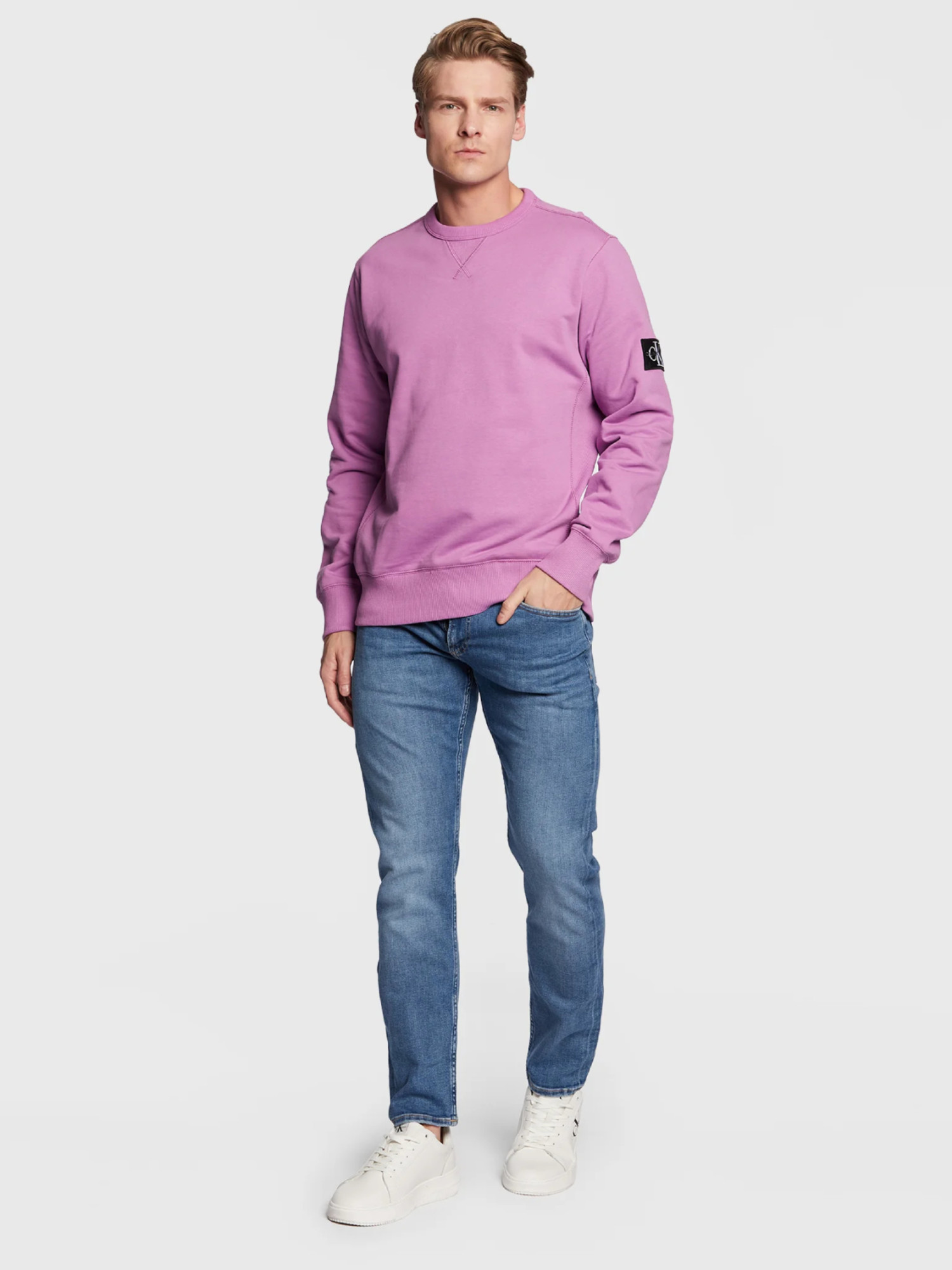 detail Calvin Klein pánske modré džínsy SLIM