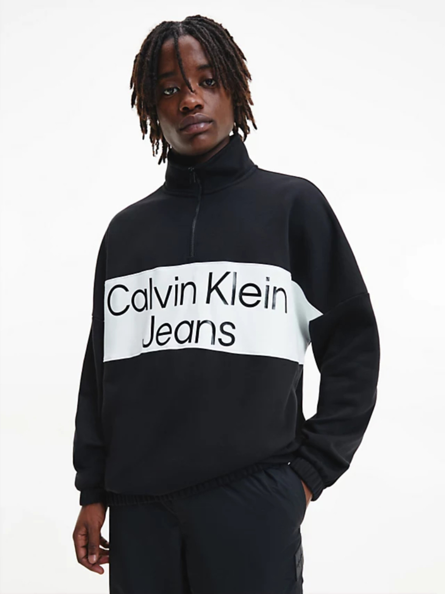 detail Calvin Klein pánska čierna mikina COLORBLOCK ZIP