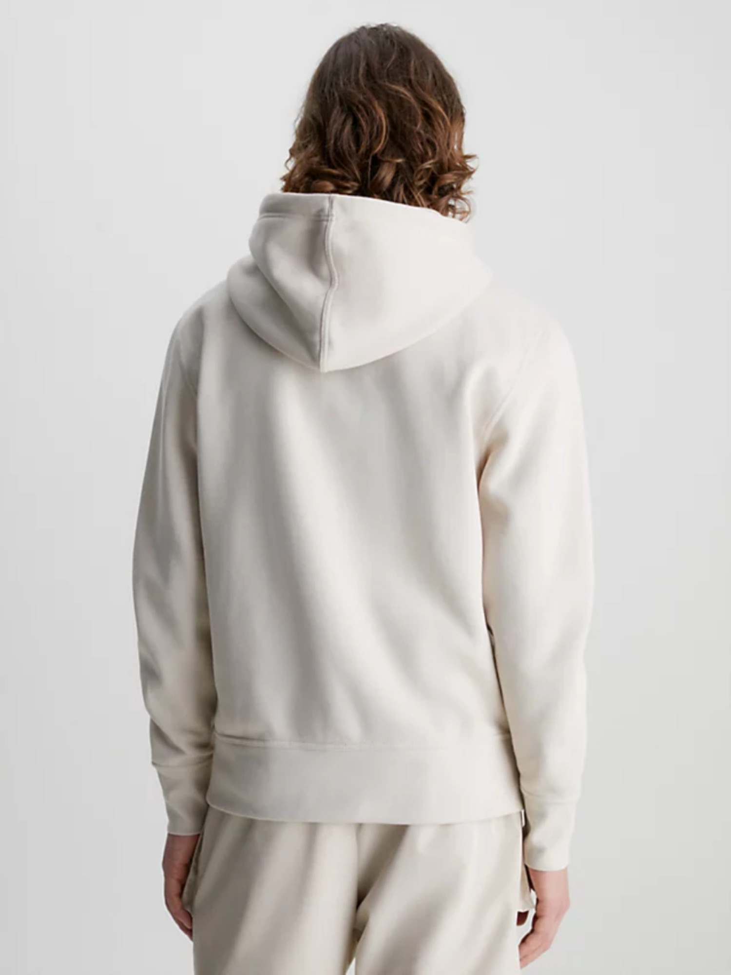 detail Calvin Klein pánska béžová mikina TRANSPARENT STRIPE LOGO