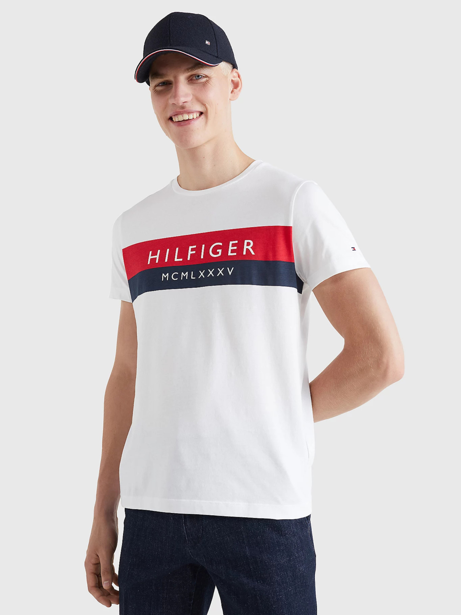 detail Tommy Hilfiger pánske biele tričko Two Tone