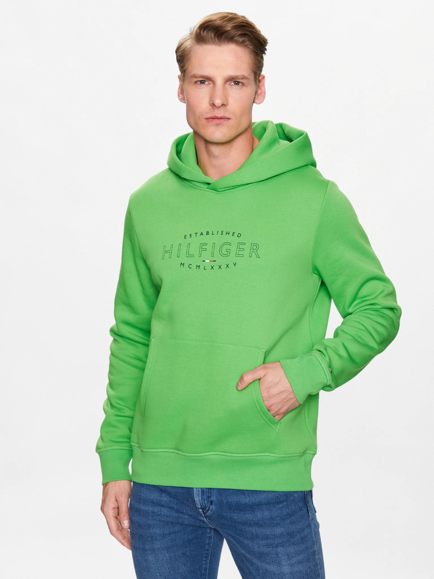 detail Tommy Hilfiger pánska zelená mikina Logo