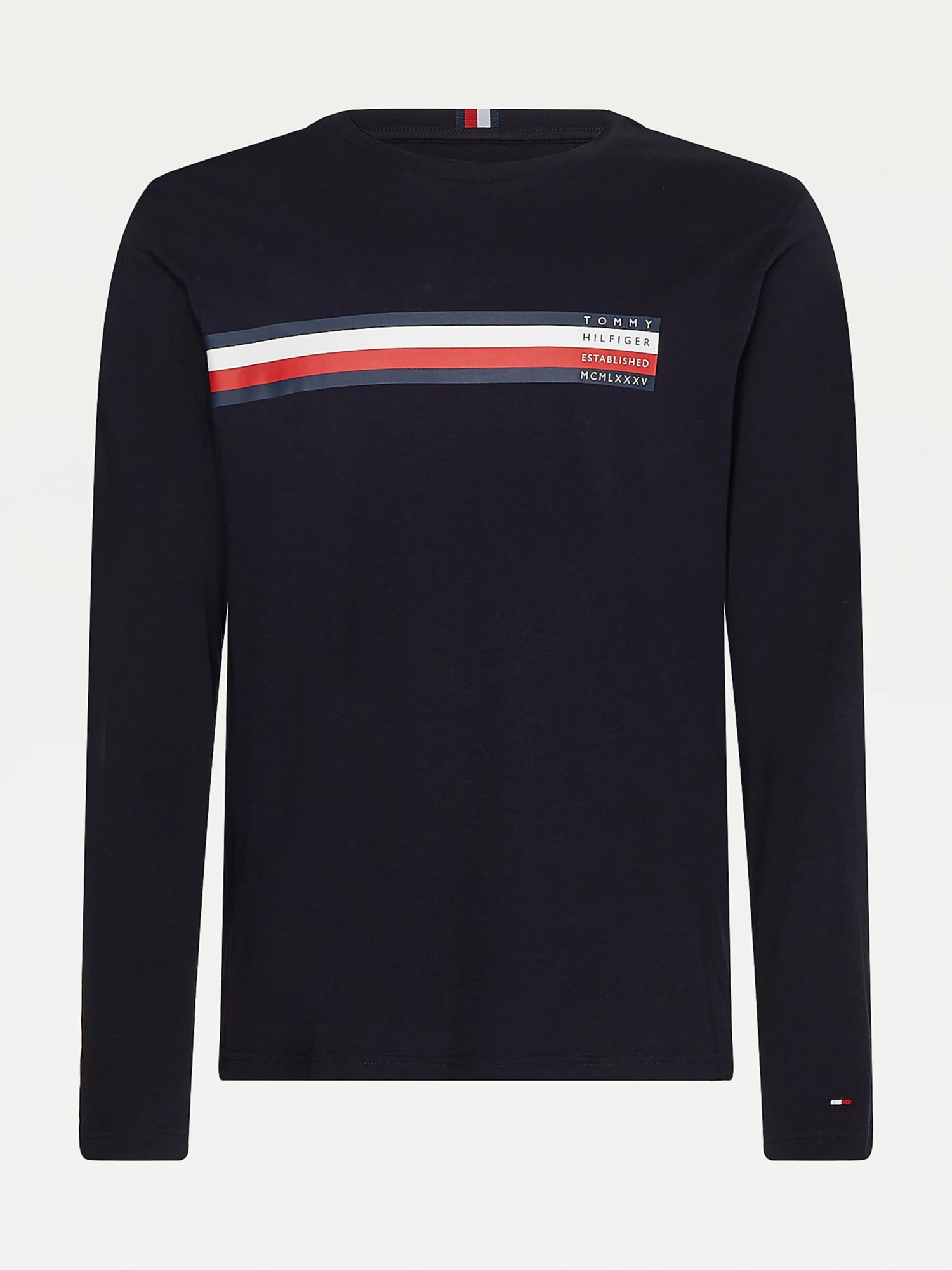 detail Tommy Hilfiger pánske tmavo modré tričko s dlhým rukávom