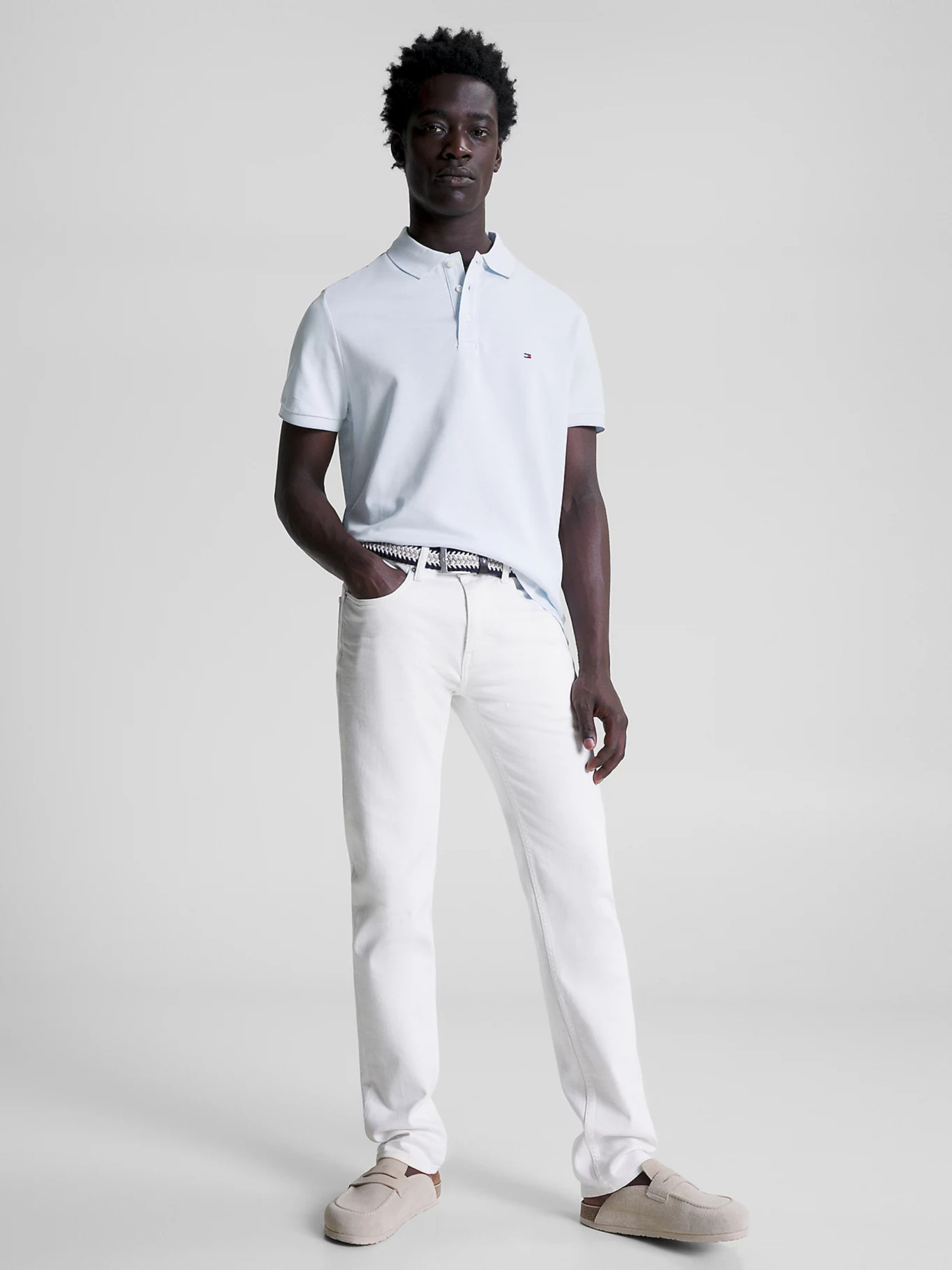 detail Tommy Hilfiger pánske svetlo modré polo Oxford