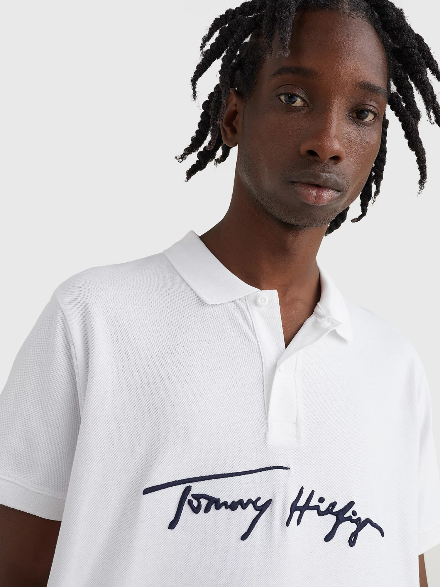 detail Tommy Hilfiger pánske biele polo Signature