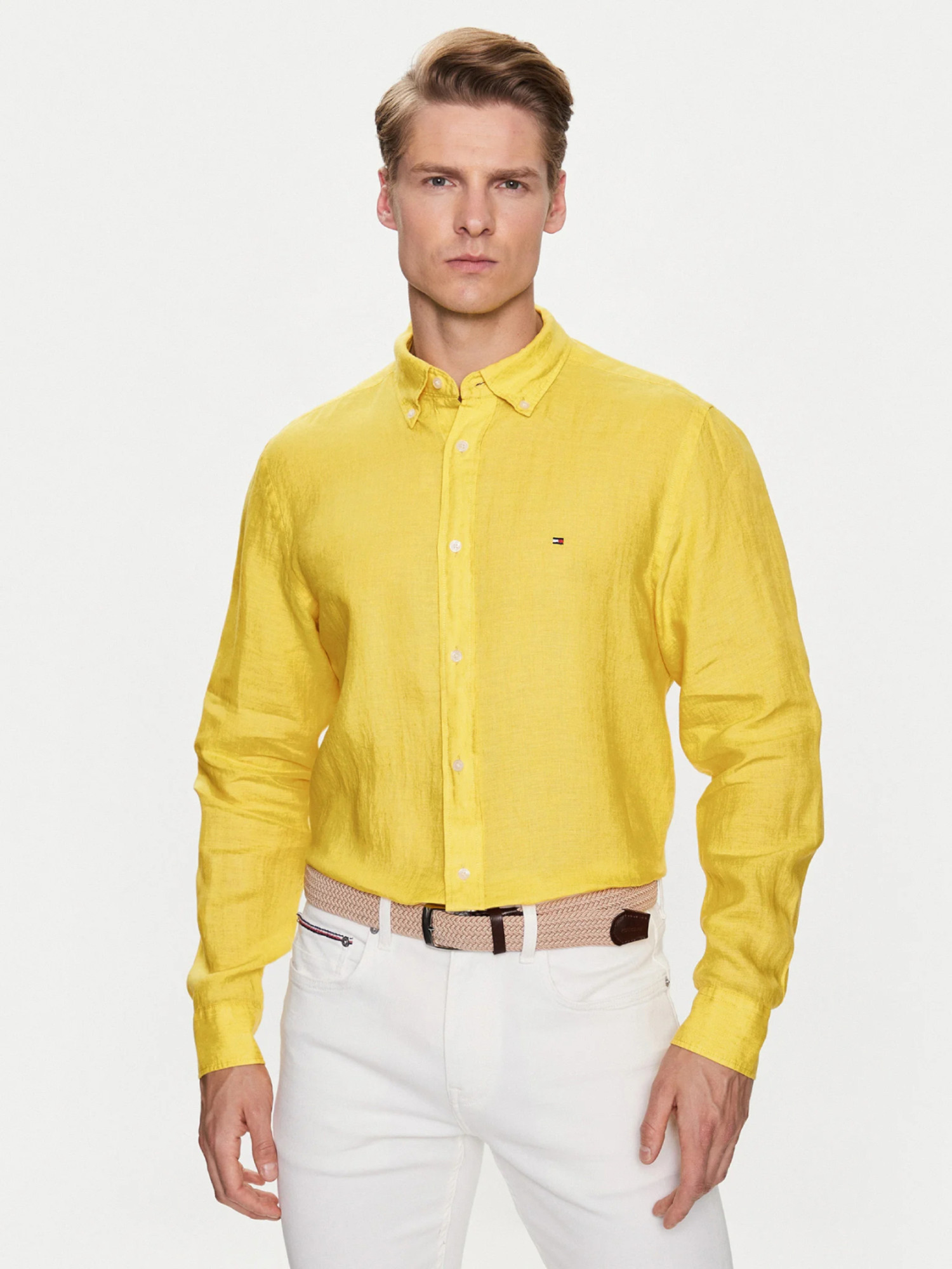 detail Tommy Hilfiger pánska žltá košeľa