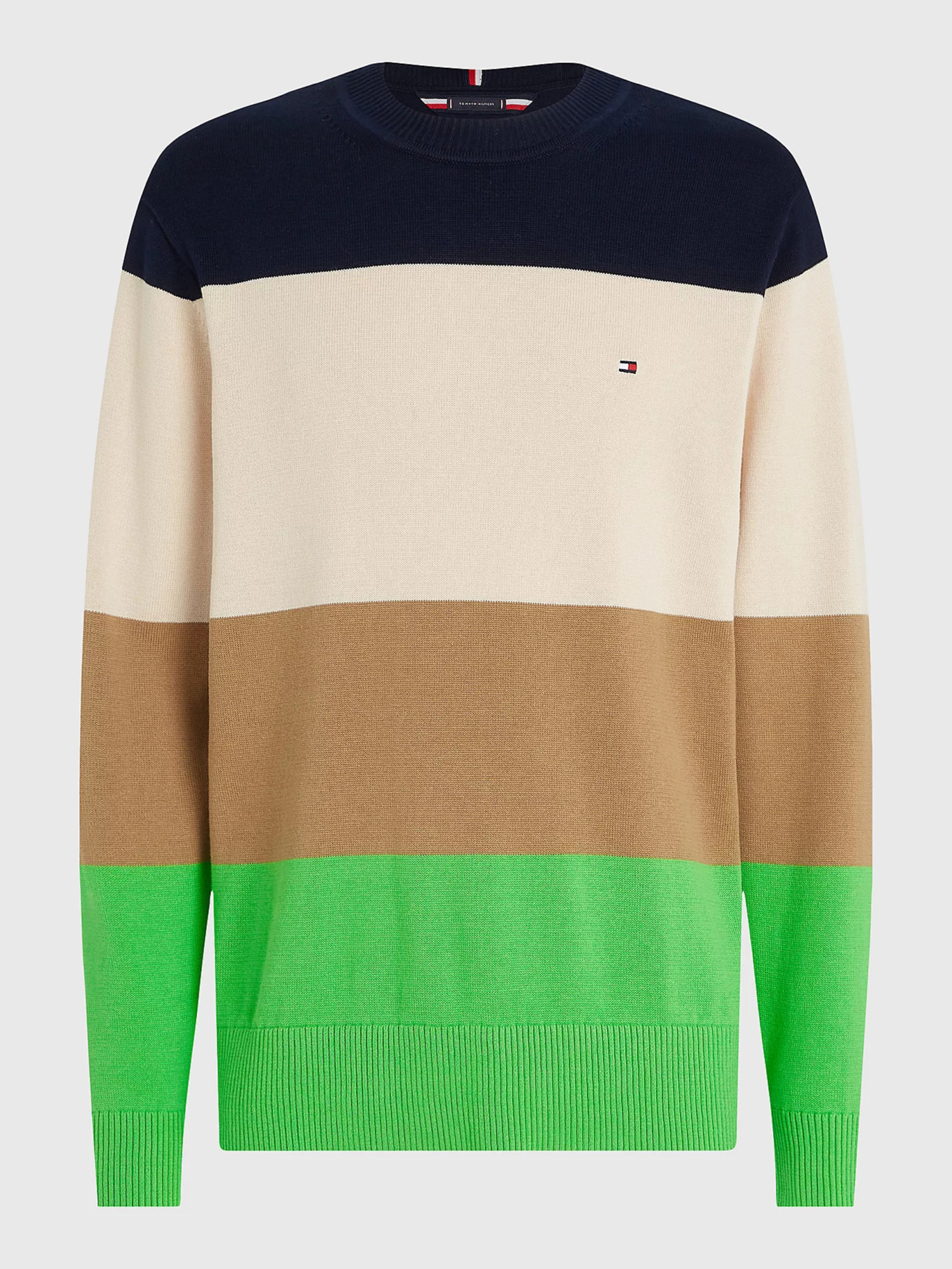 detail Tommy Hilfiger pánsky viacfarebný sveter Colourblock
