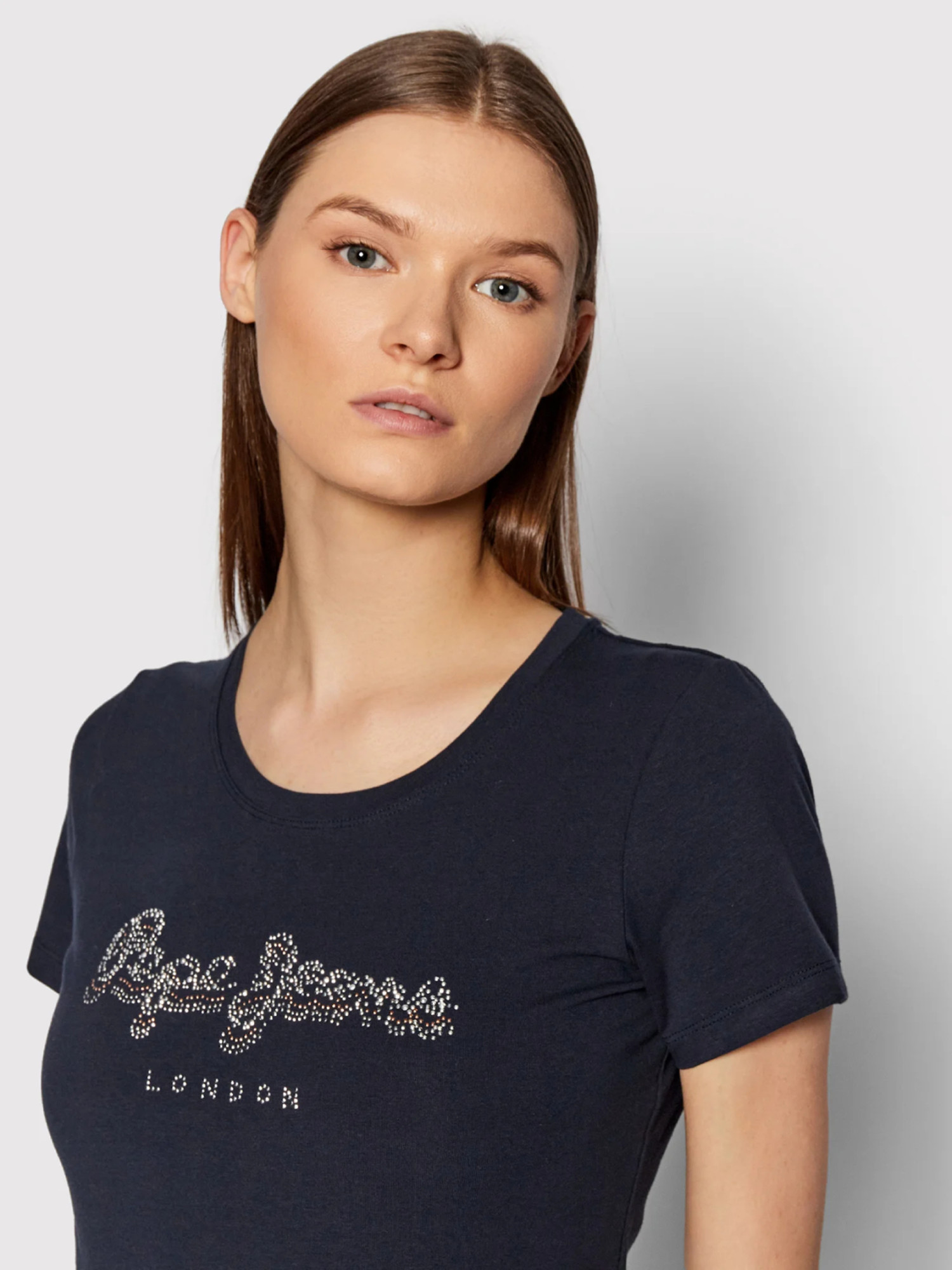 detail Pepe Jeans dámske tmavomodré tričko BEATRICE