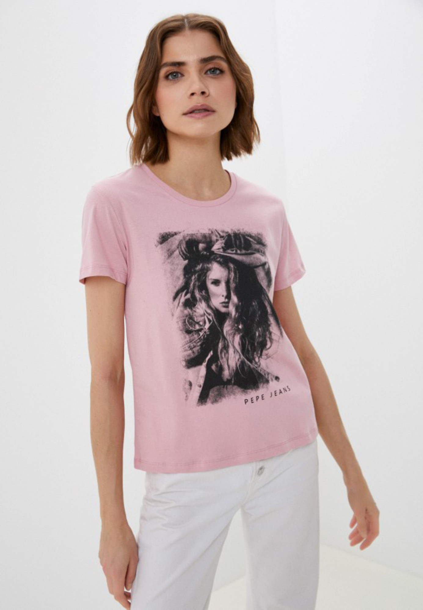 detail Pepe Jeans dámske ružové tričko LIANA s potlačou