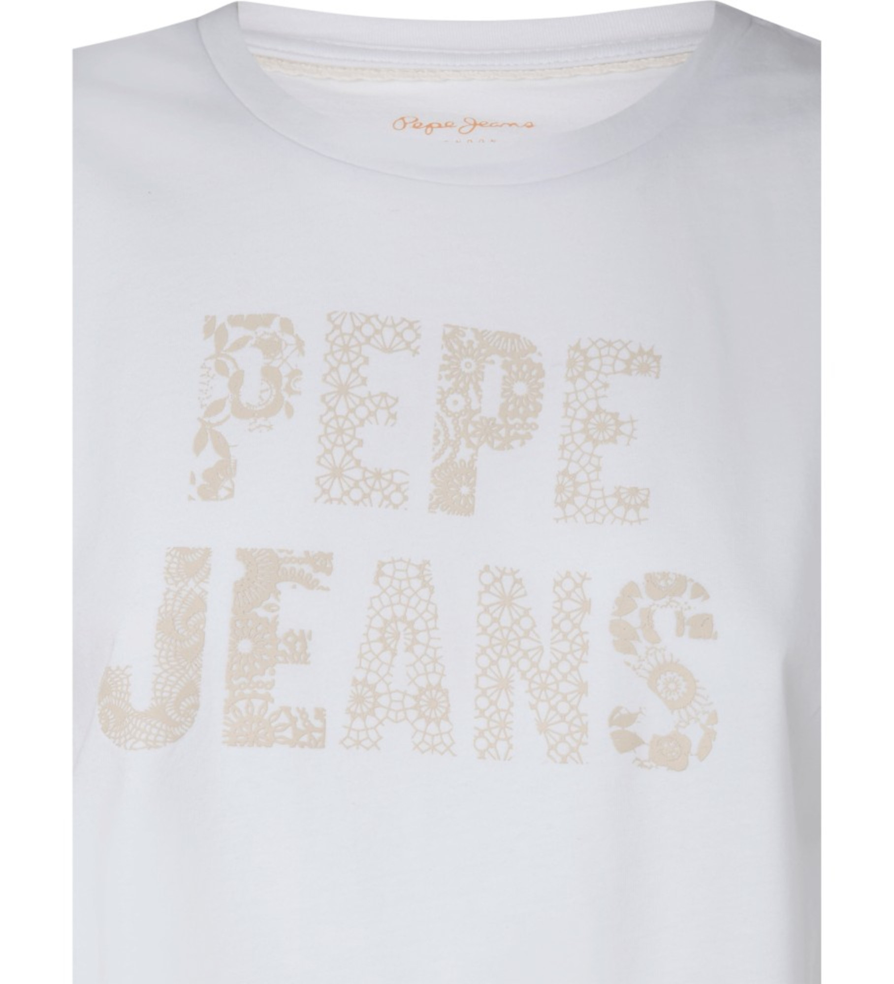 detail Pepe Jeans dámske biele tričko OLA s potlačou