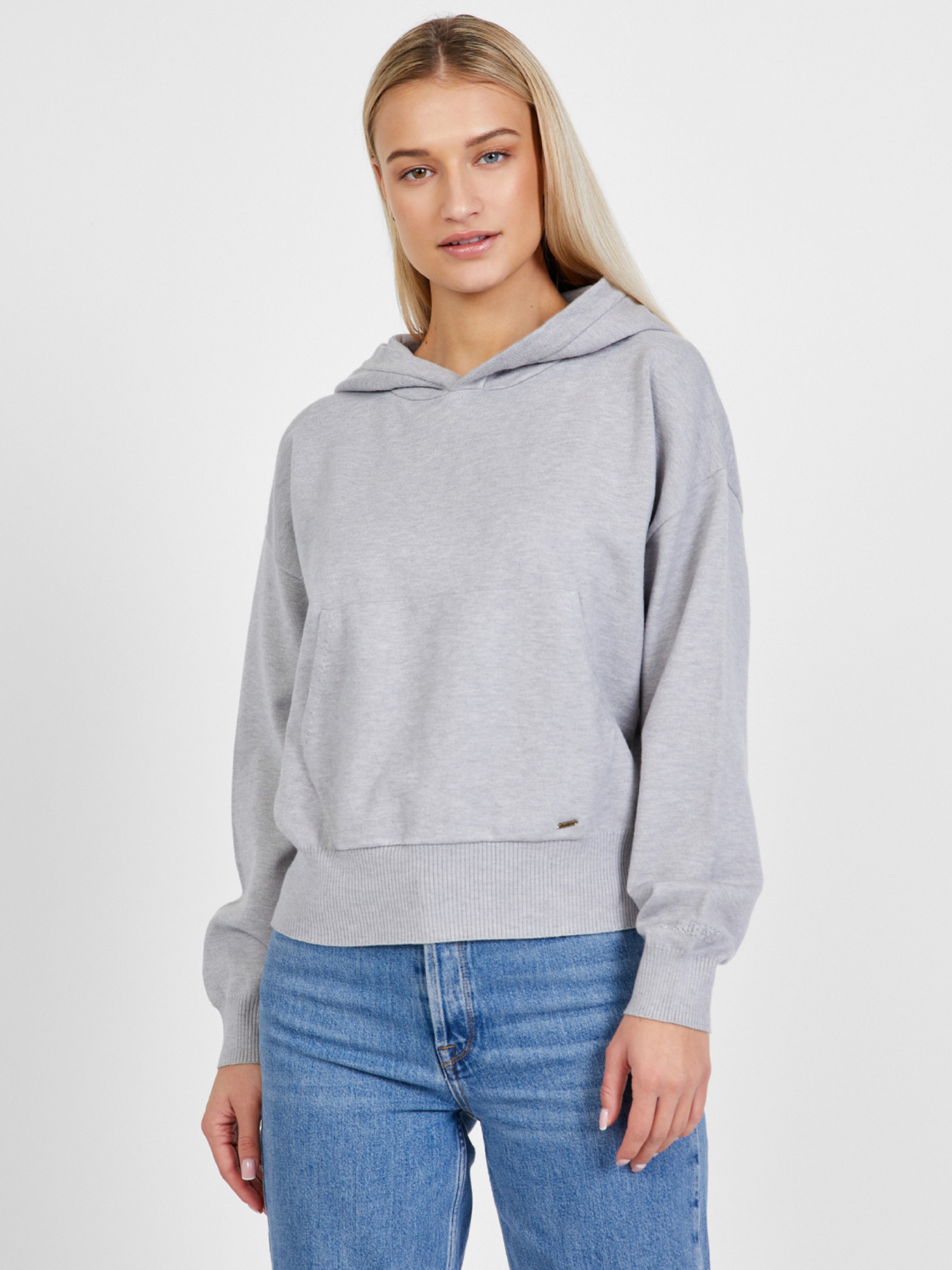 detail Pepe Jeans dámska šedá úpletová mikina s kapucňou