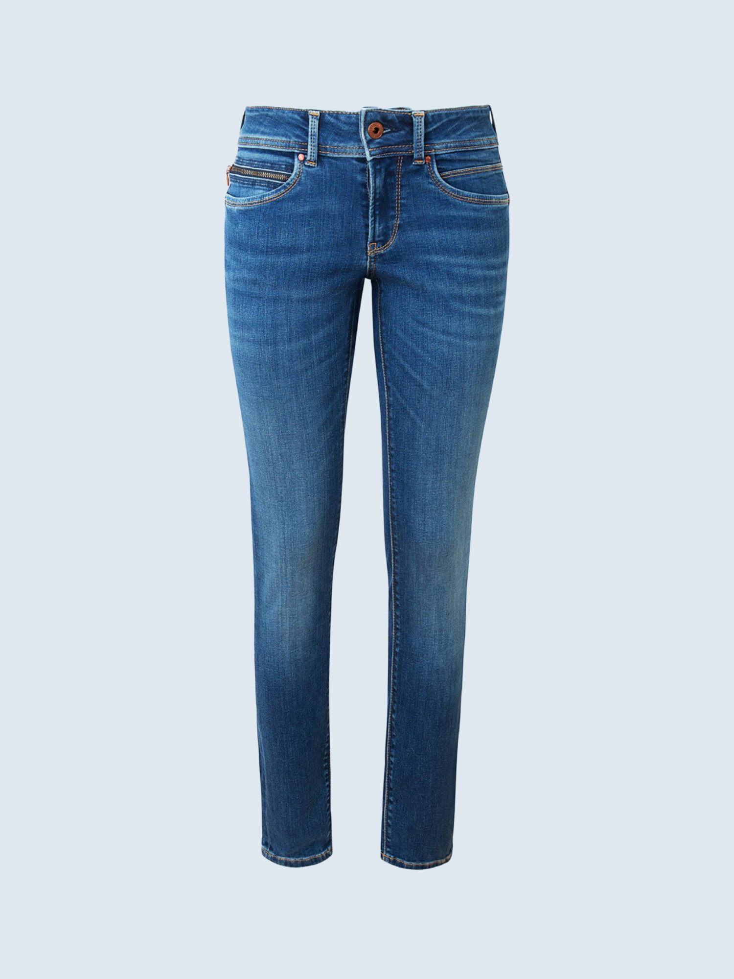 detail Pepe Jeans dámske modré džínsy New Brooke