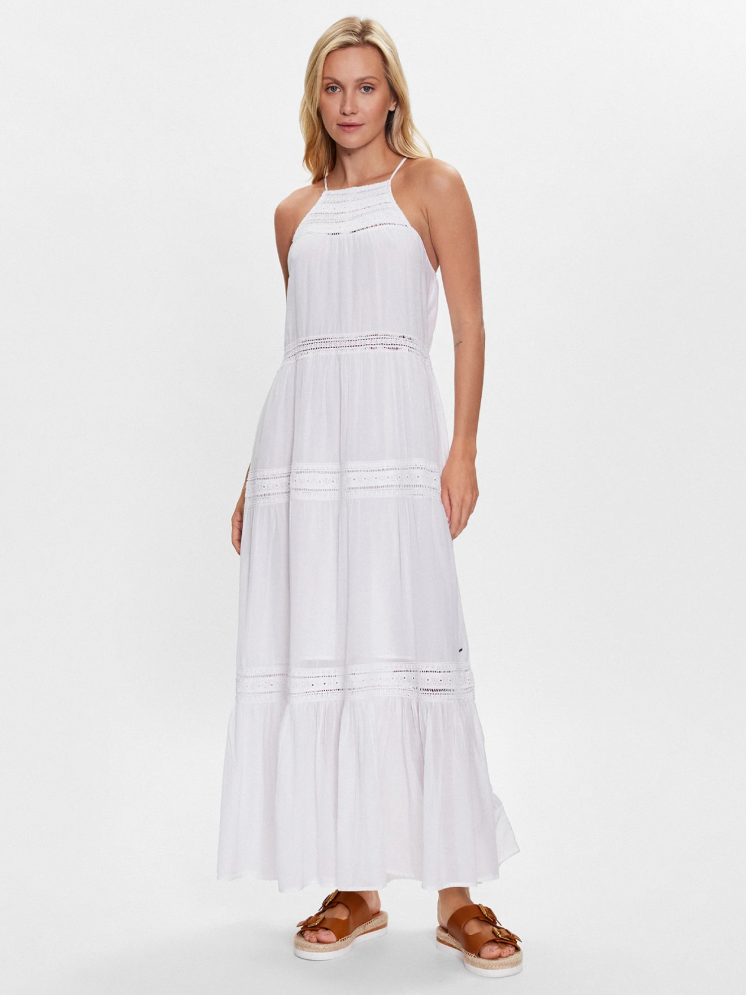 detail Pepe Jeans dámske biele maxi šaty