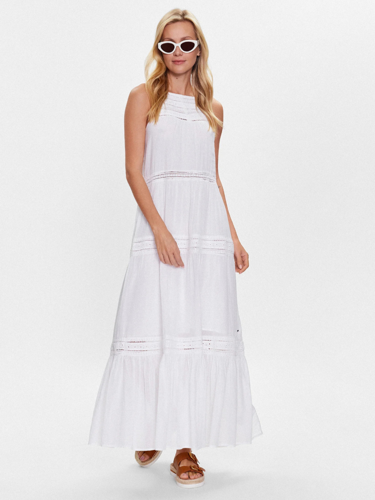 detail Pepe Jeans dámske biele maxi šaty