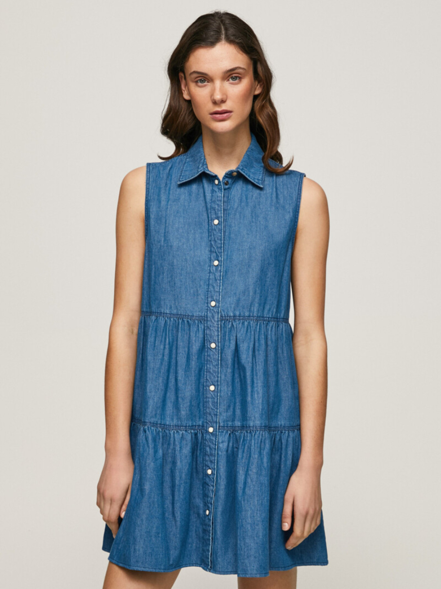 detail Pepe Jeans dámske modré džínsové šaty