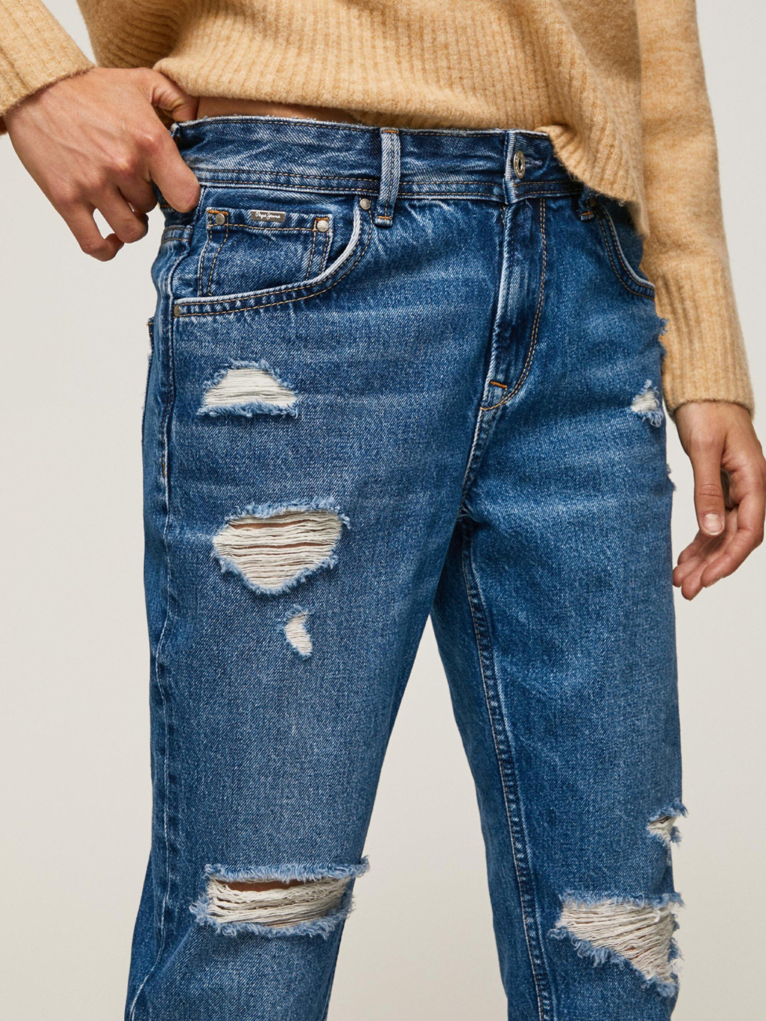 detail Pepe Jeans dámske modré džínsy Violet