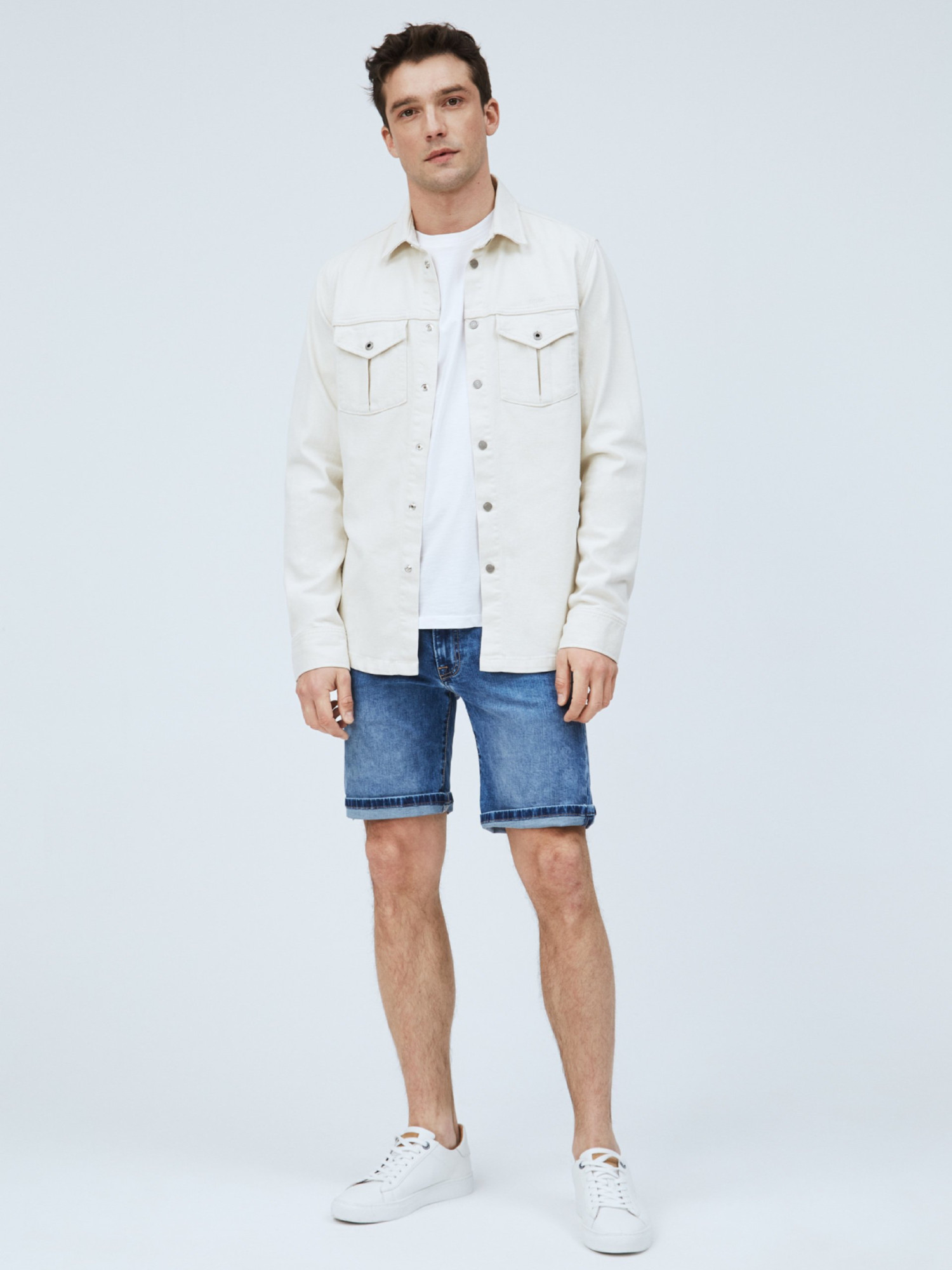 detail Pepe Jeans pánske modré džínsové šortky Cane