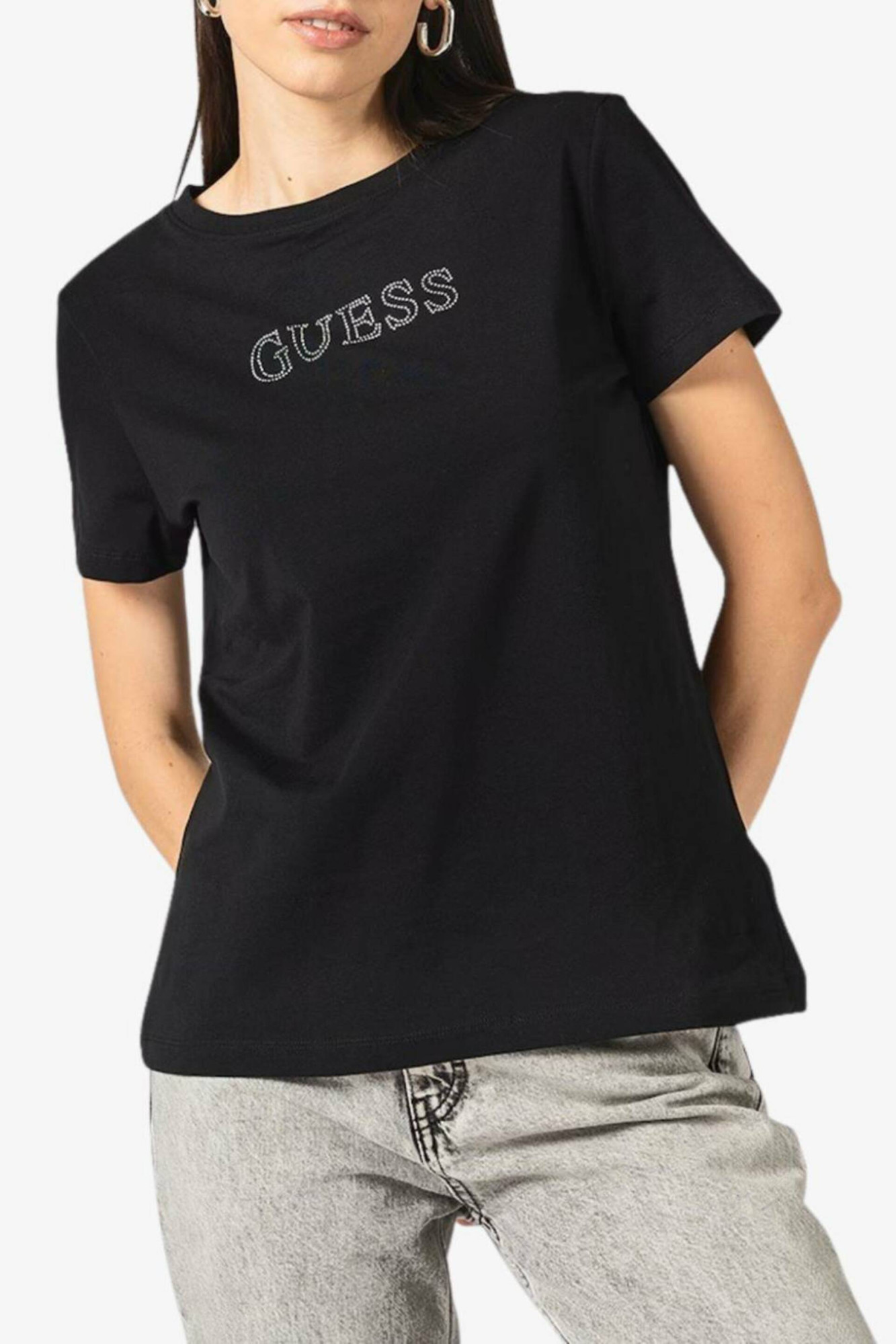 detail Guess dámske čierne tričko