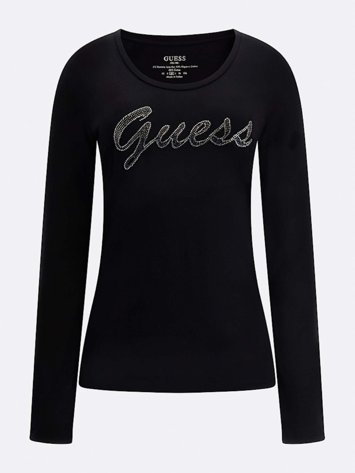 detail Guess dámske čierne tričko s dlhým rukávom