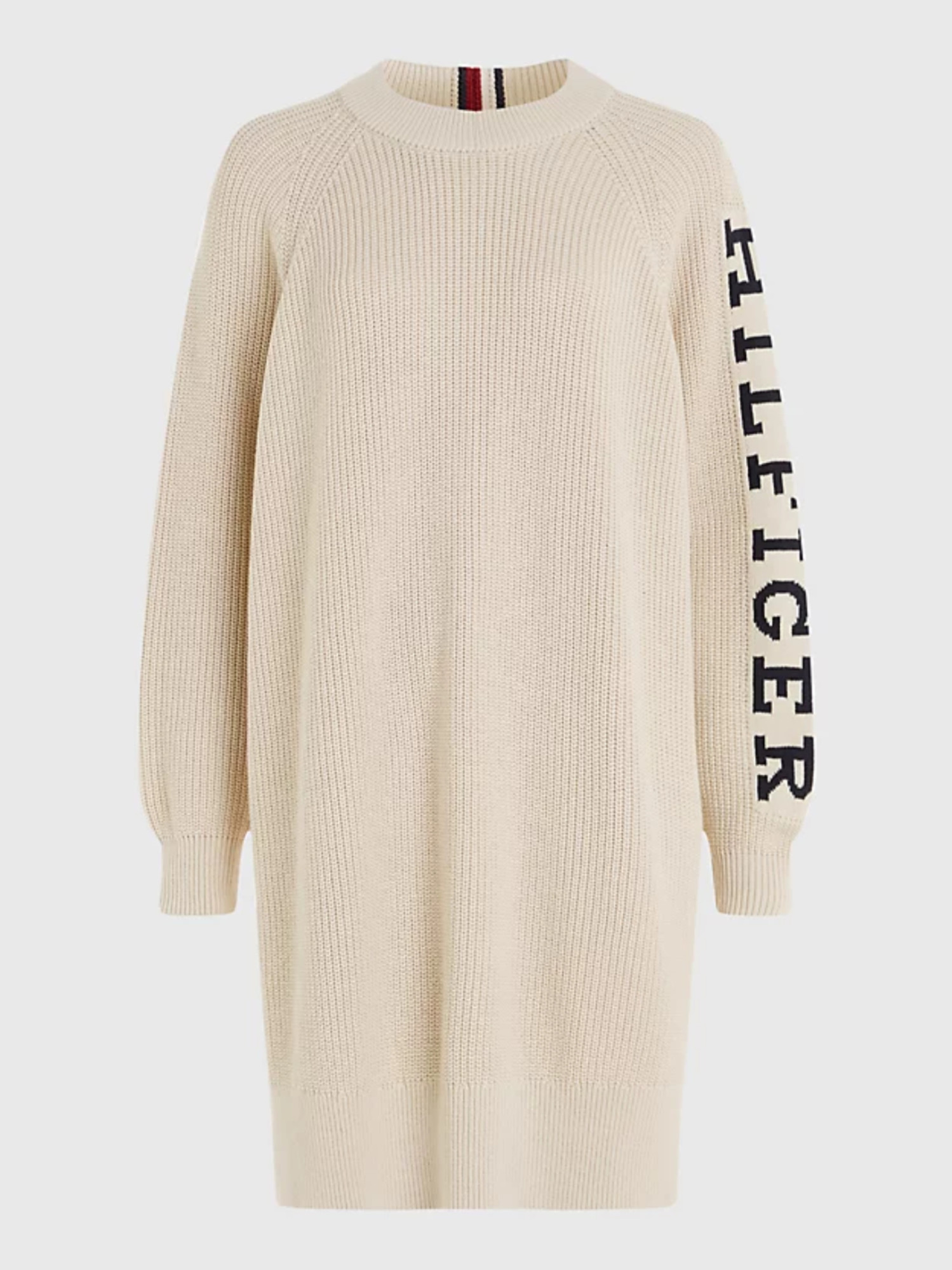 detail Tommy Hilfiger dámské béžové pletené šaty