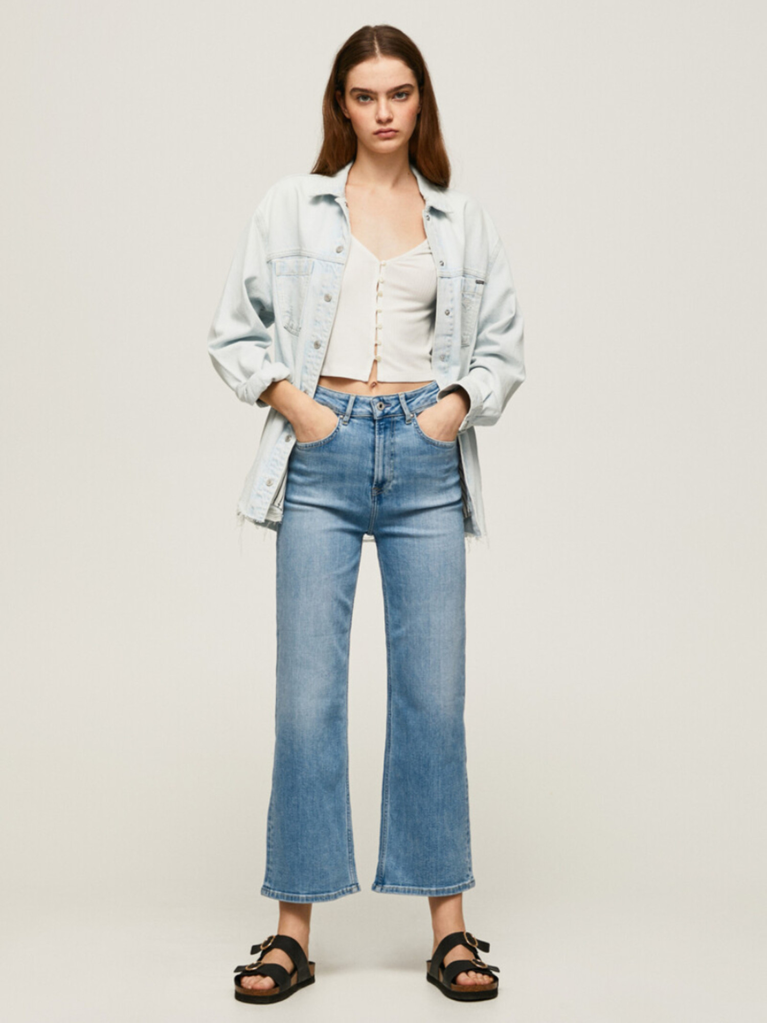 detail Pepe Jeans dámske modré džínsy Lexa