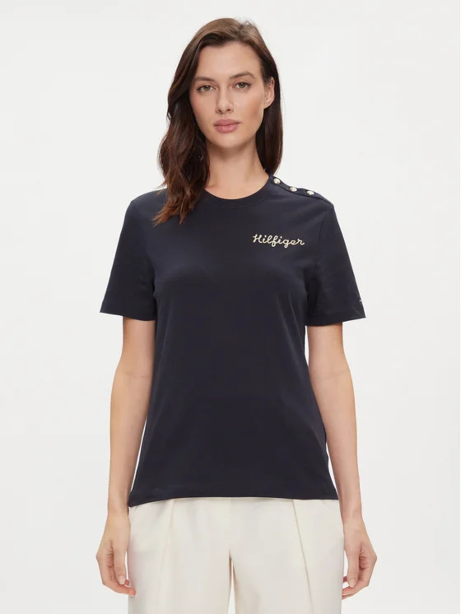 detail Tommy Hilfiger dámske tmavo modré tričko