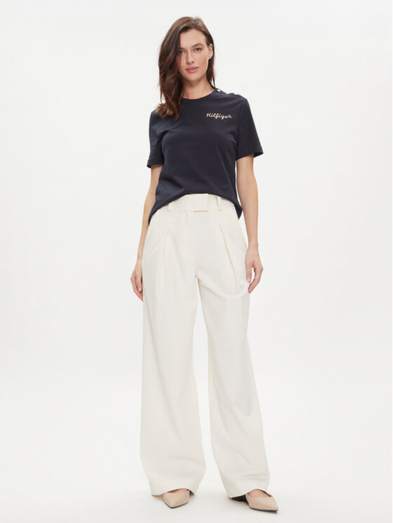 detail Tommy Hilfiger dámske tmavo modré tričko