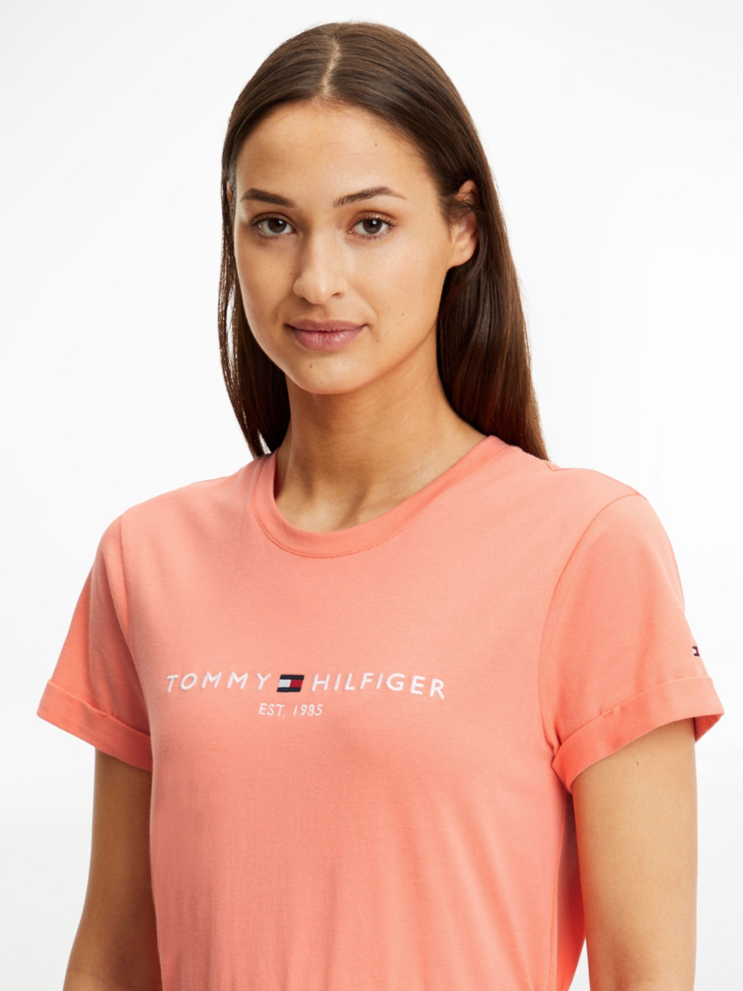 detail Tommy Hilfiger dámske oranžové šaty