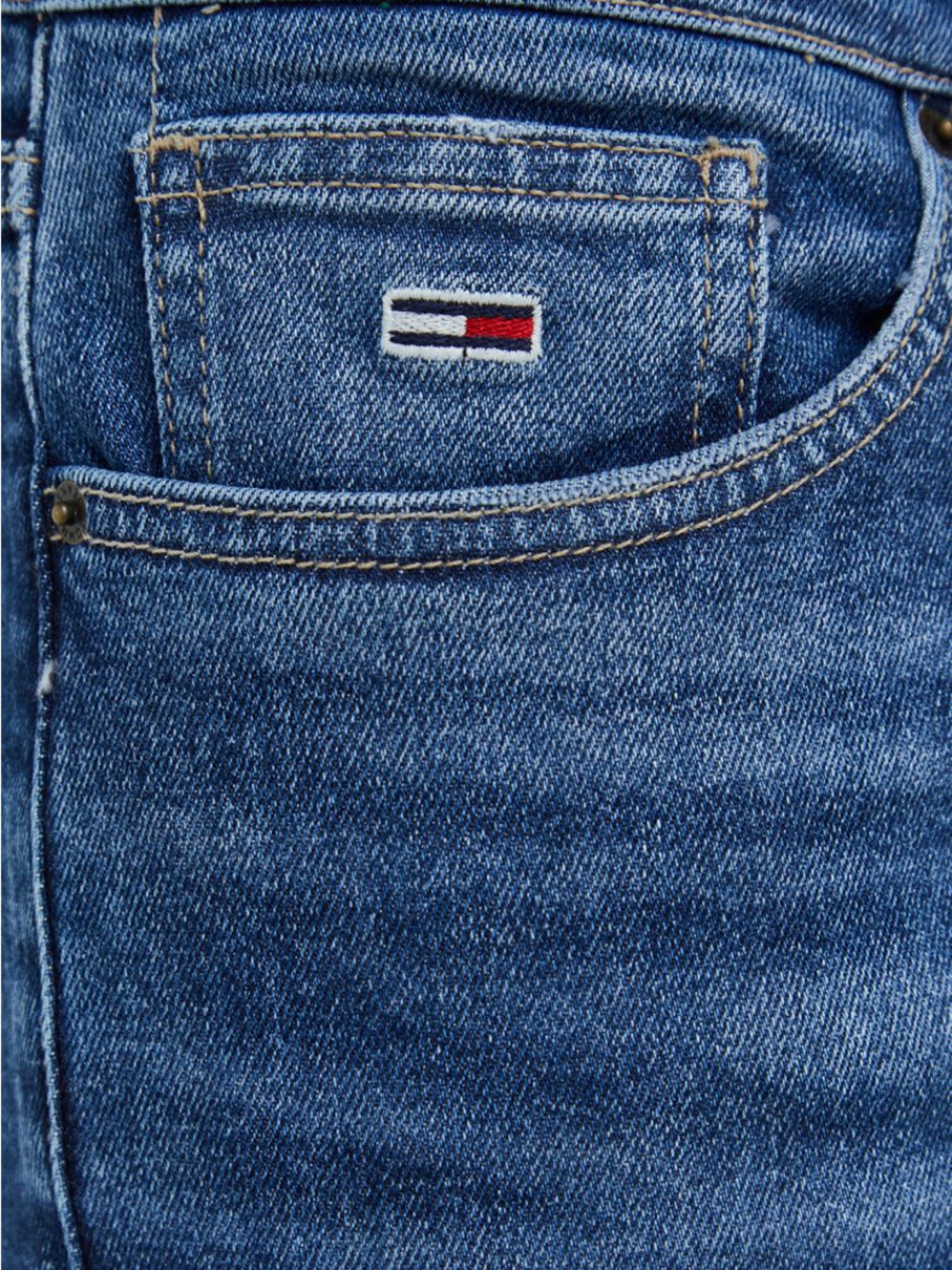 detail Tommy Jeans pánske modré džínsy AUSTIN SLIM