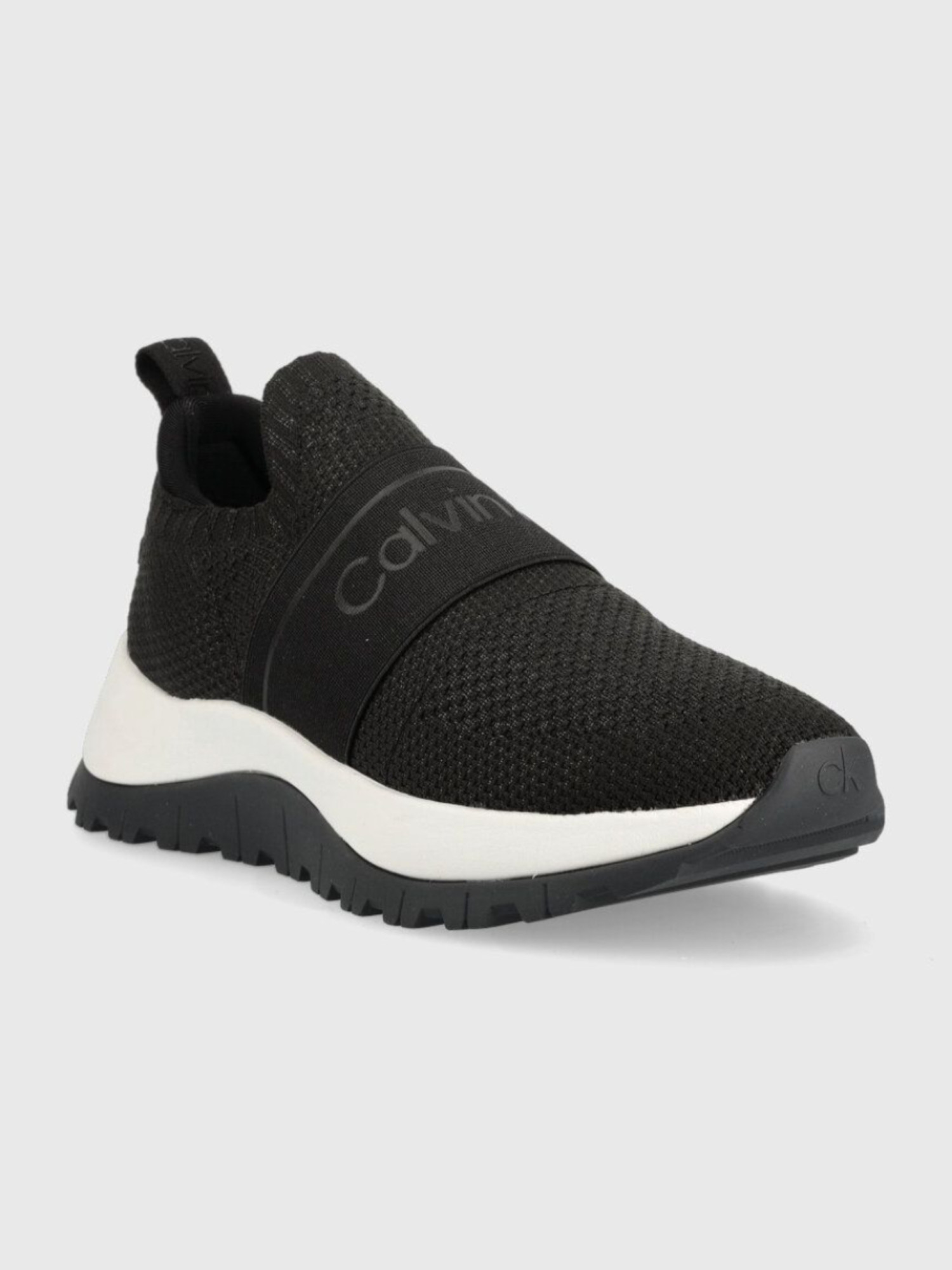 detail Calvin Klein dámske čierne tenisky KNIT RUNNER SLIP ON