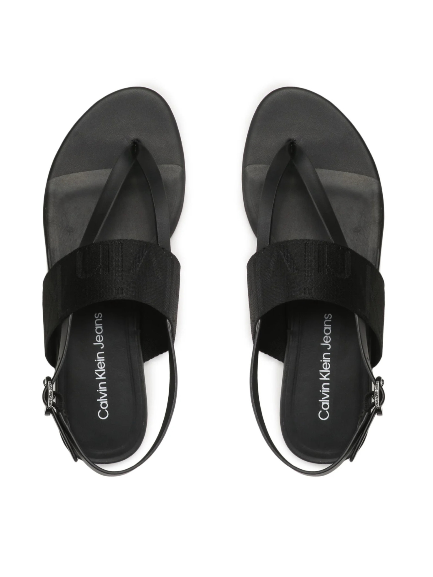 detail Calvin Klein dámske čierne sandále FLAT SANDAL TOEPOST WEBBING