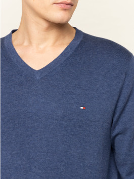 nahlad Tommy Hilfiger pánsky modrý sveter s výstrihom do V